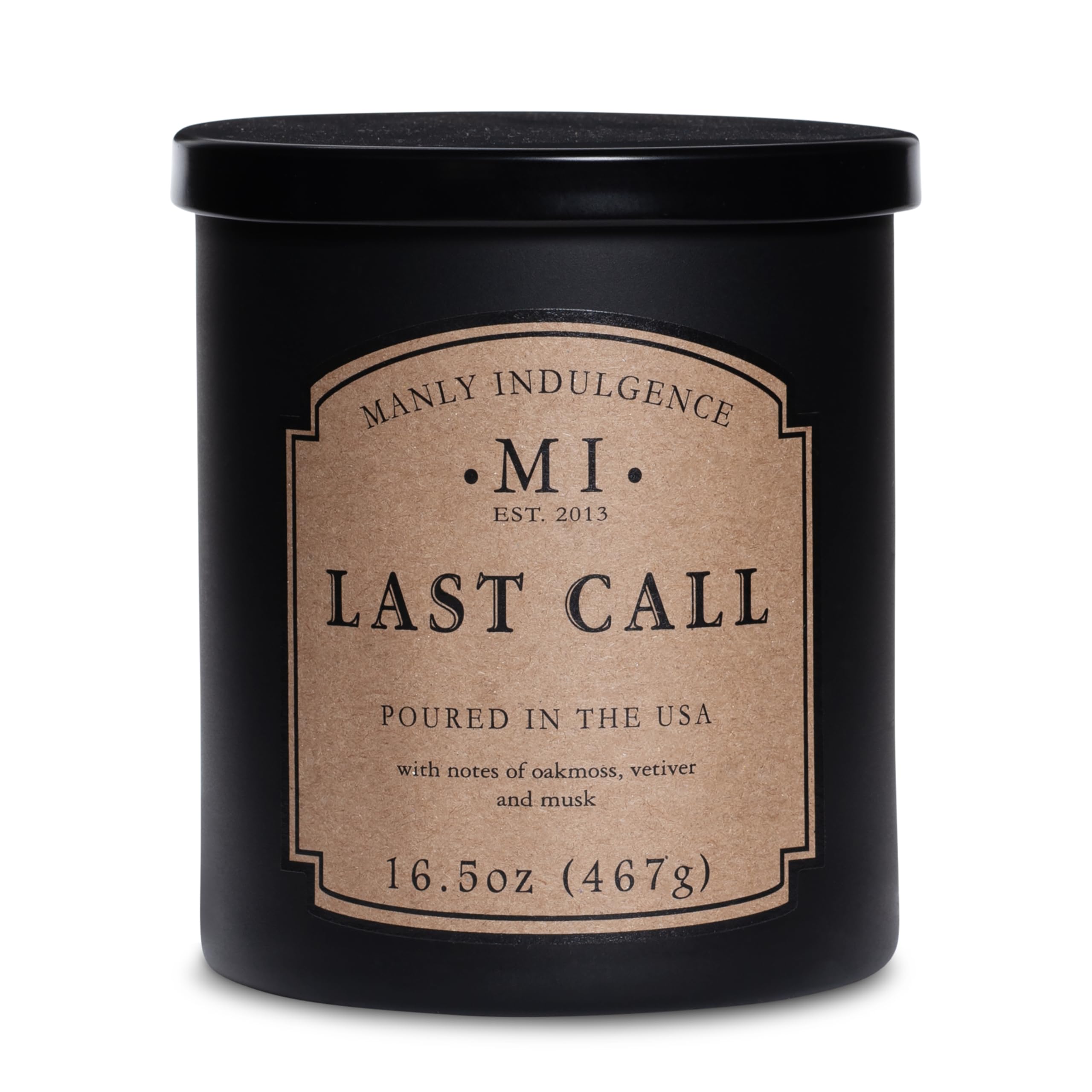 Manly Indulgence Last Call Scented Candles for Men, 16.5 oz Single Wick, Premium Soy Blend Wax, 60H Burn, Candles for Home Scented – Made in The USA