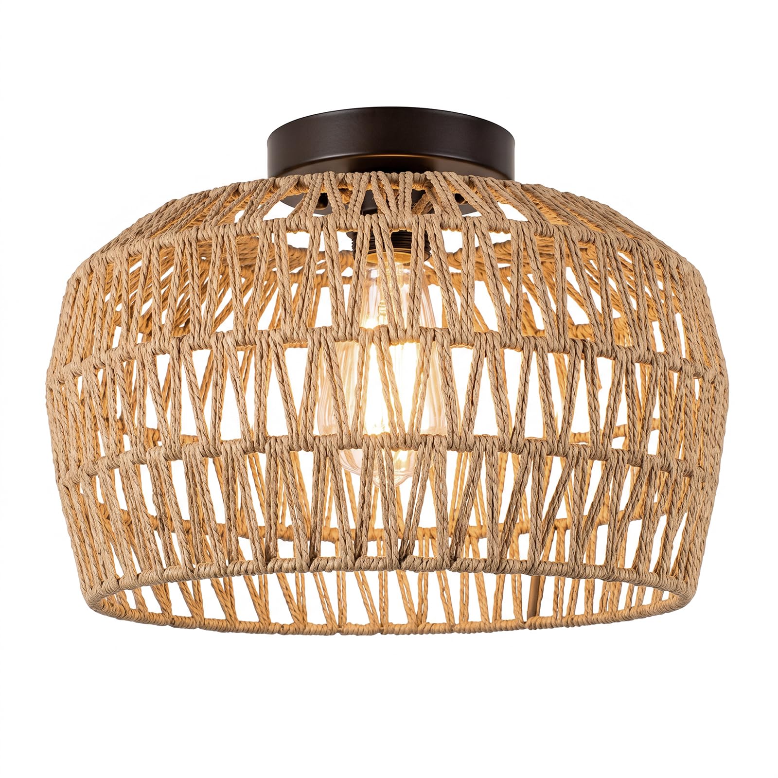 Rattan Lampshade, Handwoven Jute, Easy Fit Ceiling Shade，Style 6