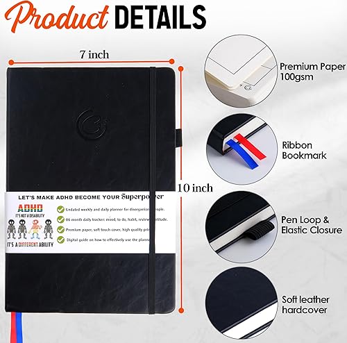 Miniatura 2 de Agenda para adultos con TDAH  Agenda semanal diaria de 6 meses sin fecha, planificador de enfoque completo, organizador de soluciones para personas