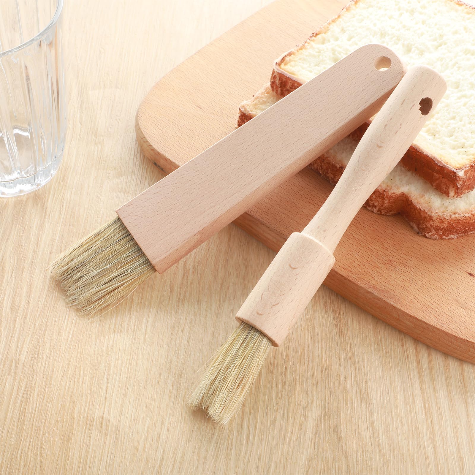 Ouligay 2 Stück Backpinsel Naturborsten Holz Grillpinsel Backen Ölpinsel Geölt Pastry Brushes BBQ Pinsel Koch Holzgriff Baking Brush Küchenpinsel für Grillen Rühren Kochen Sauce Marinade, 19cm Länge