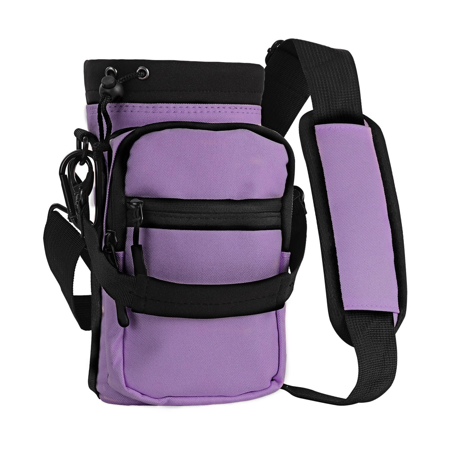 NuovowareWater Bottle Carrier, 40oz Bottle Carrier Sports Insulated Water Bottle Holder with Adjustable Shoulder Strap, 2 Pockets Flask Sling Bag Drawstring Pouch for Climbing Hiking Walking