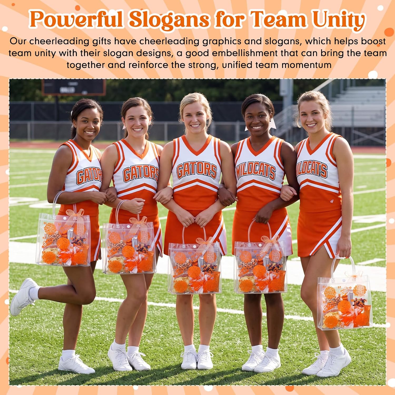 12 Pcs Cheerleader Gifts Bulk for Team, Cheer Gift Bags, Cheer Necklaces, Keychains, Cards, Ribbon, Cheerleading Accessories for Women Teammates Party Favors(Orange)