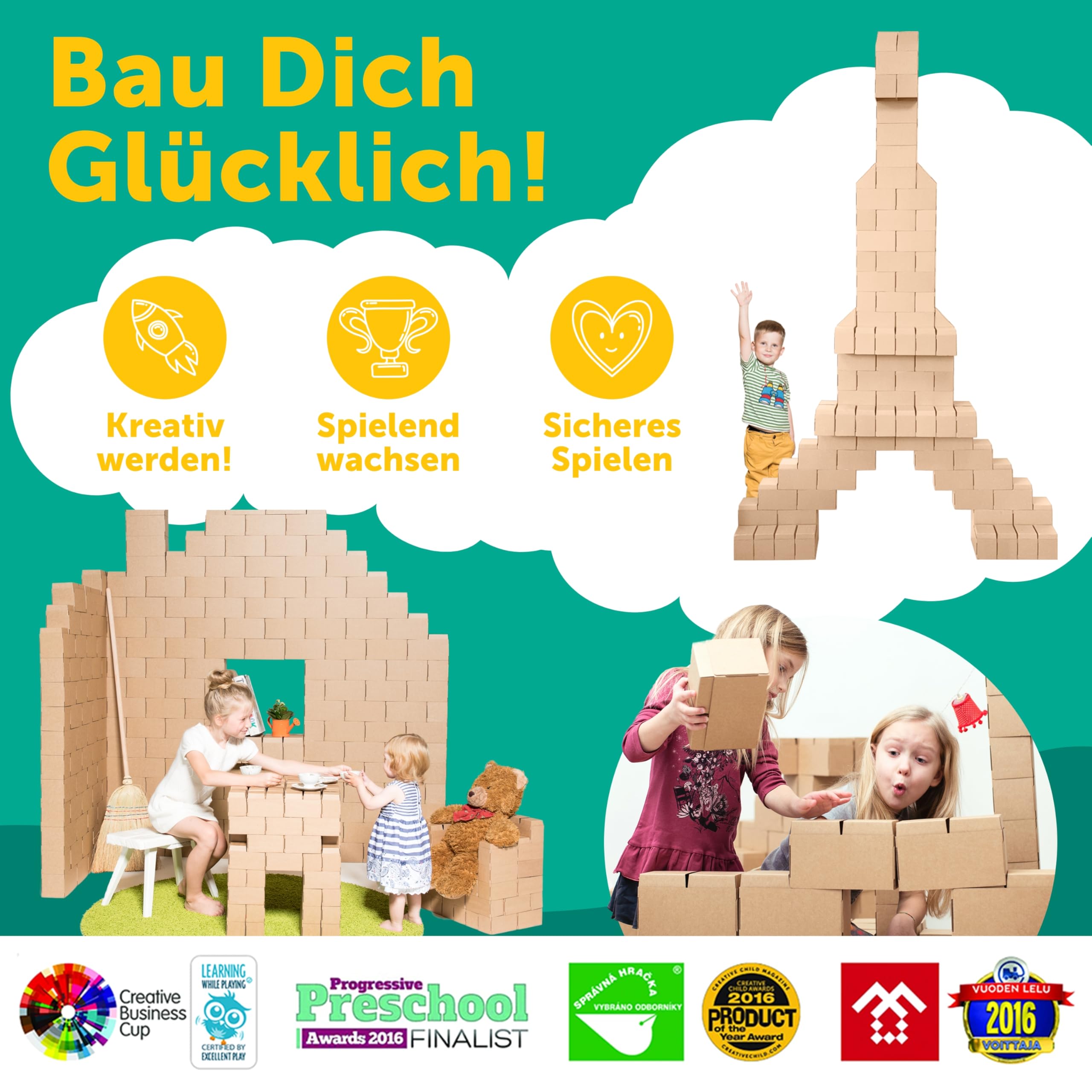 Gigi Bloks XXL Gr. 100 Stapelbare und Ineinandergreifende XXL Bausteine Kinder | Robuste Klemmbausteine Groß & Leicht Montierbare Bauklötze Groß | Konstruktionsspielzeug für Jungen & Mädchen
