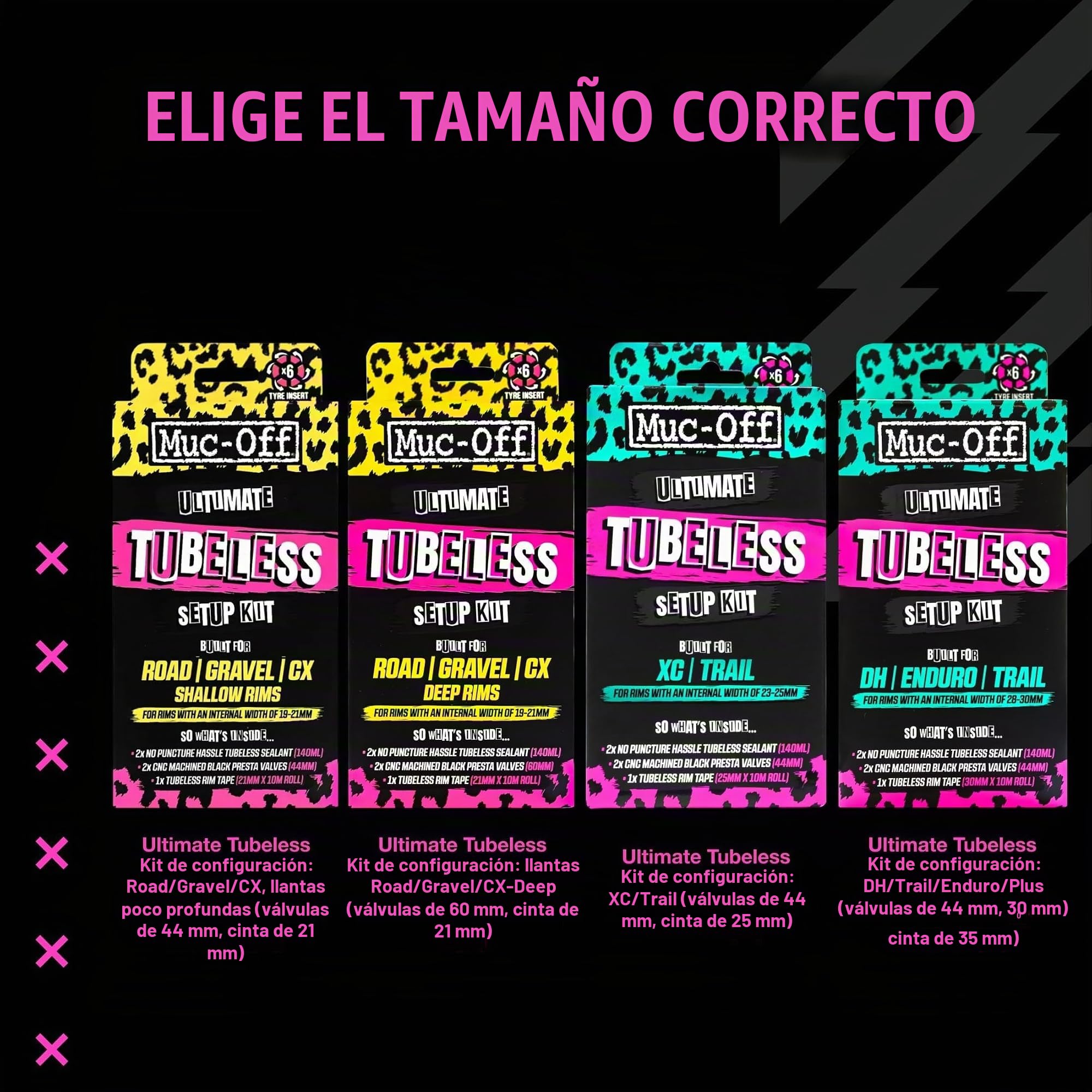 Muc-Off Ultimate Tubeless Setup Kit - Kit Sellador de Neumáticos para Reparación de Rueda de Bicicleta Tubeless, DH Wide - Incluye Fondo de Llanta, Parches, Válvulas y Sellador de Ruedas