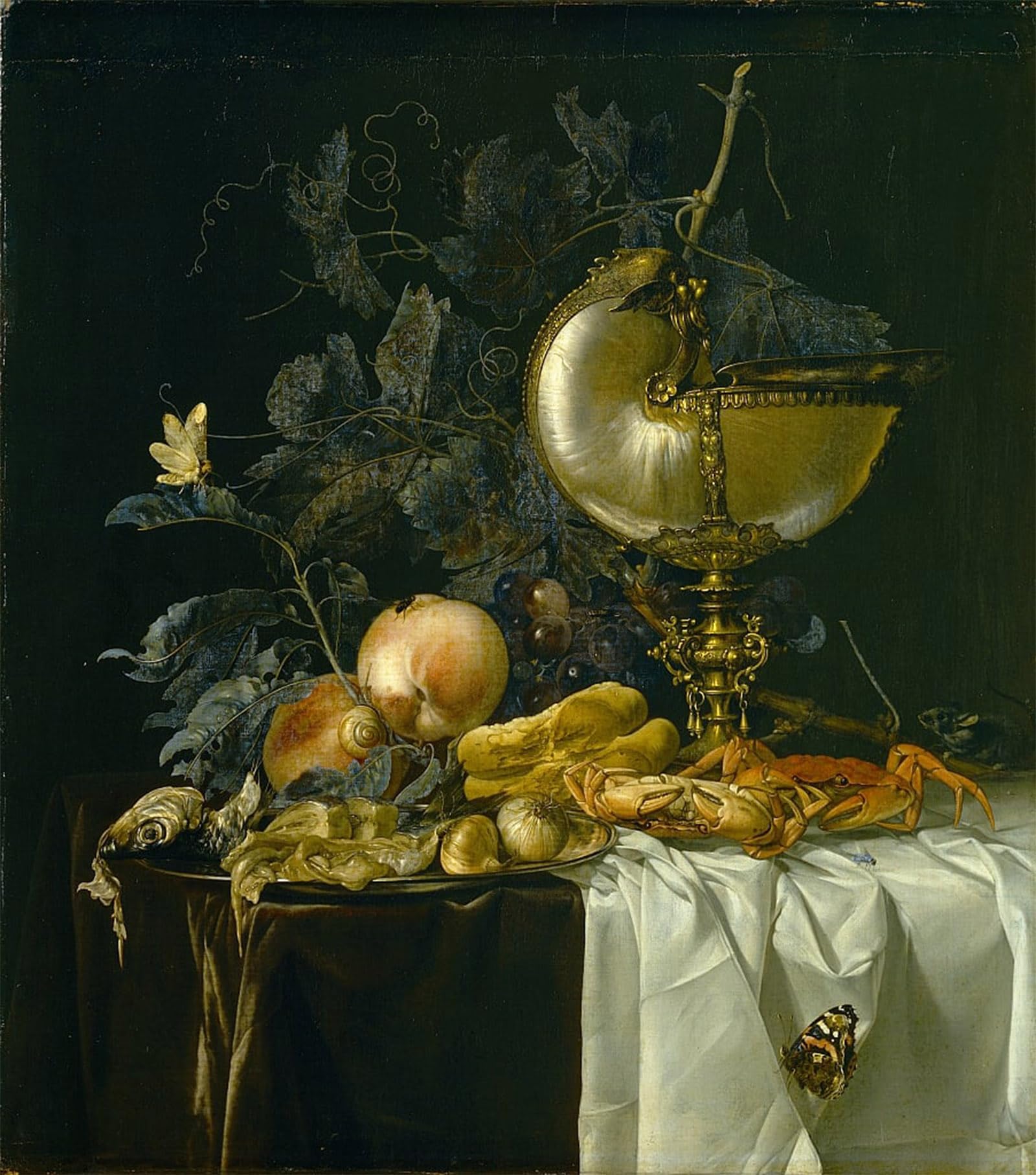 SERENDIPITP Abstract Painting Mural Print Picture Wall Decor Painting Still Life with Nautilus Cup by Willem Van Aelst Vintage Wall Artwork for Home Decor 60x90cm
