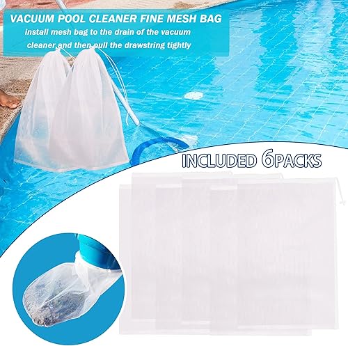 Miniatura 4 de Paquete de 6 bolsas de filtro de malla fina de 24 x 16 pulgadas para aspiradores de hojas, bolsa de repuesto de red para aspiradora de piscina con