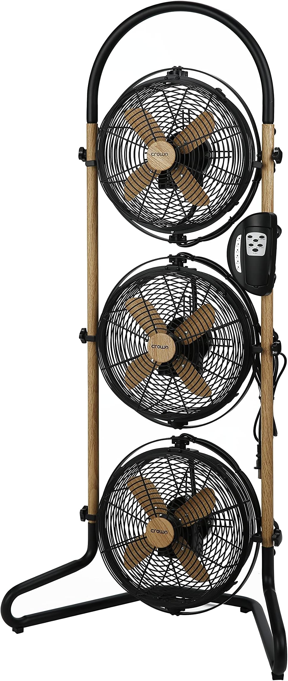 Crownline TF-218WD 9-Inches 3-Fan Air Circulator, 4 Metal Blades, Black Matte Steel, Remote Control with Holder, 2-Speed, Tilting Function, 90W, Independent Fan Control