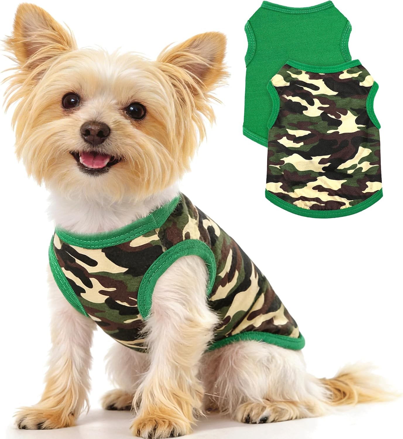 2 Pack Dog Shirt for Small Dogs Girl Boy Camouflage Puppy Clothes Pet T Shirts Dog Clothes for Small Dogs Cats Apparel (Blue Camouflage + Solid Color, Medium)