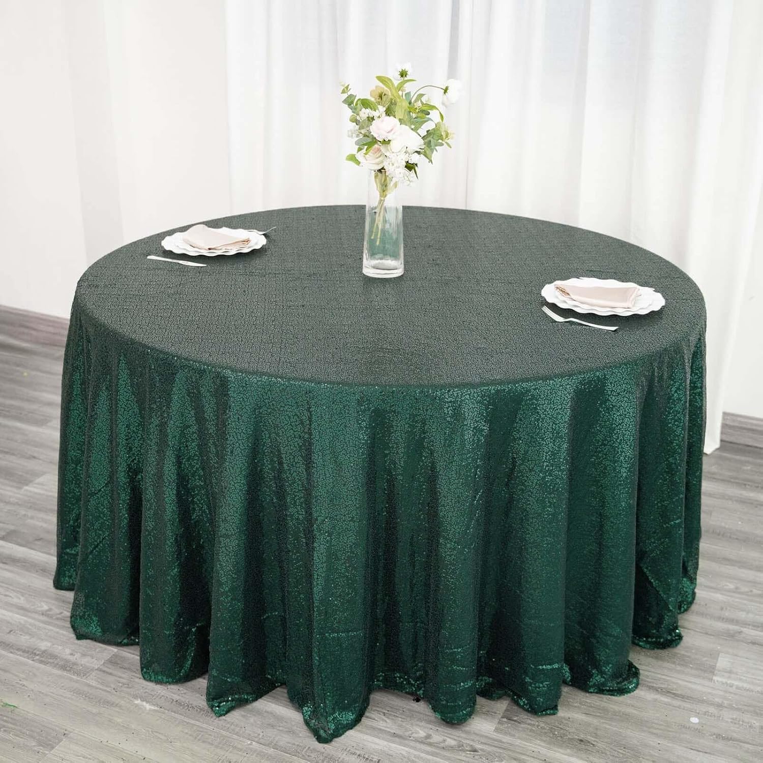 Efavormart 120" Wholesale Premium Hunter Emerald Green Table Cover Sparkly Sequin Round Tablecloth for Wedding Banquet Party Home Decor
