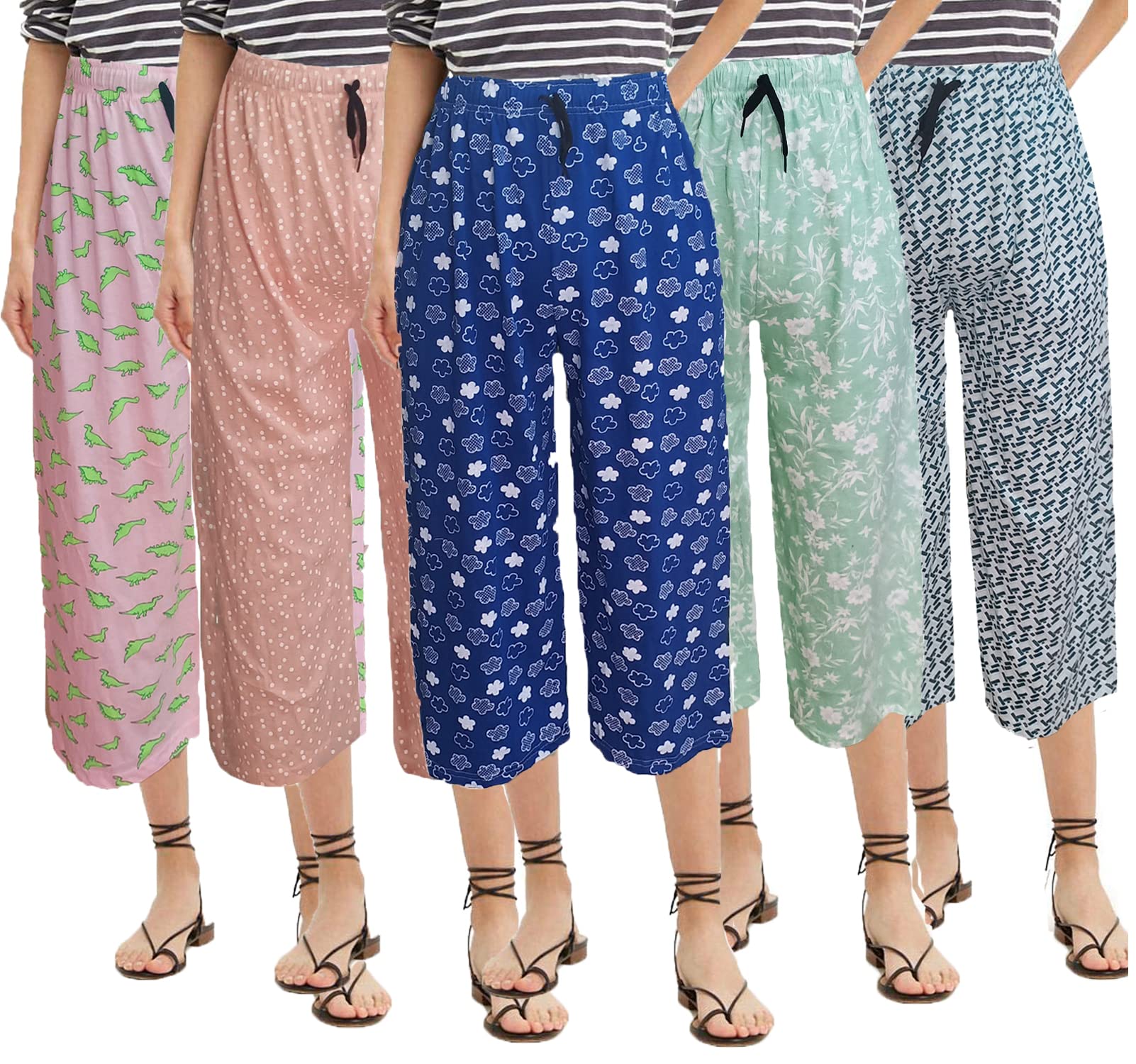 Women's Cotton Plain Capri, Capri Pants Loose Yoga Pants,Plain Capri for Women, Nightwear Capri for Women (Free Size, 3 Pack)