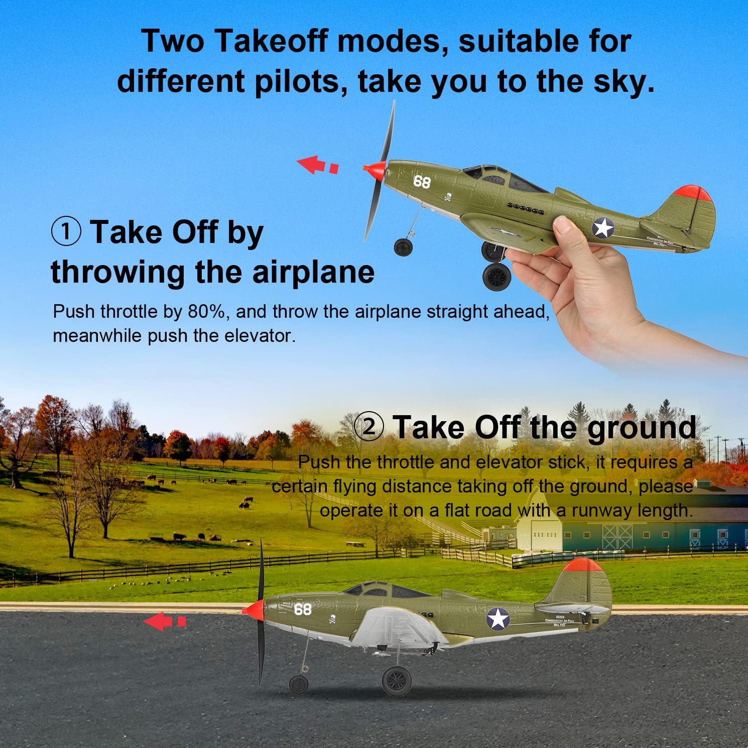Remote Control Airplane RTF 4 Channel RC Plane 402MM Wingspan Micro Scaled Warbird with One Key Aerobatic One Key U-Turn and Gyro Stabilization System (P39)