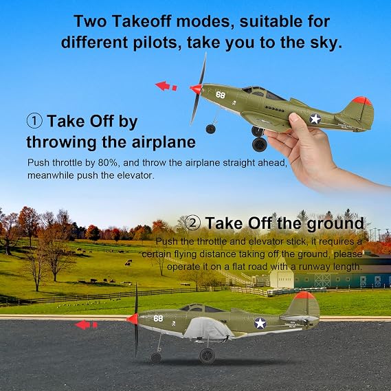 Remote Control Airplane RTF 4 Channel RC Plane 402MM Wingspan Micro Scaled Warbird with One Key Aerobatic One Key U-Turn and Gyro Stabilization System (P39)