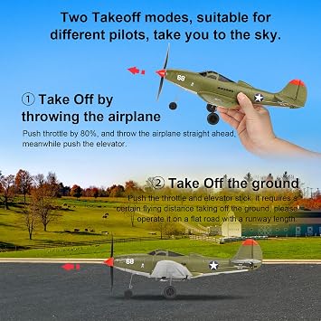 Remote Control Airplane RTF 4 Channel RC Plane 402MM Wingspan Micro Scaled Warbird with One Key Aerobatic One Key U-Turn and Gyro Stabilization System (P39)