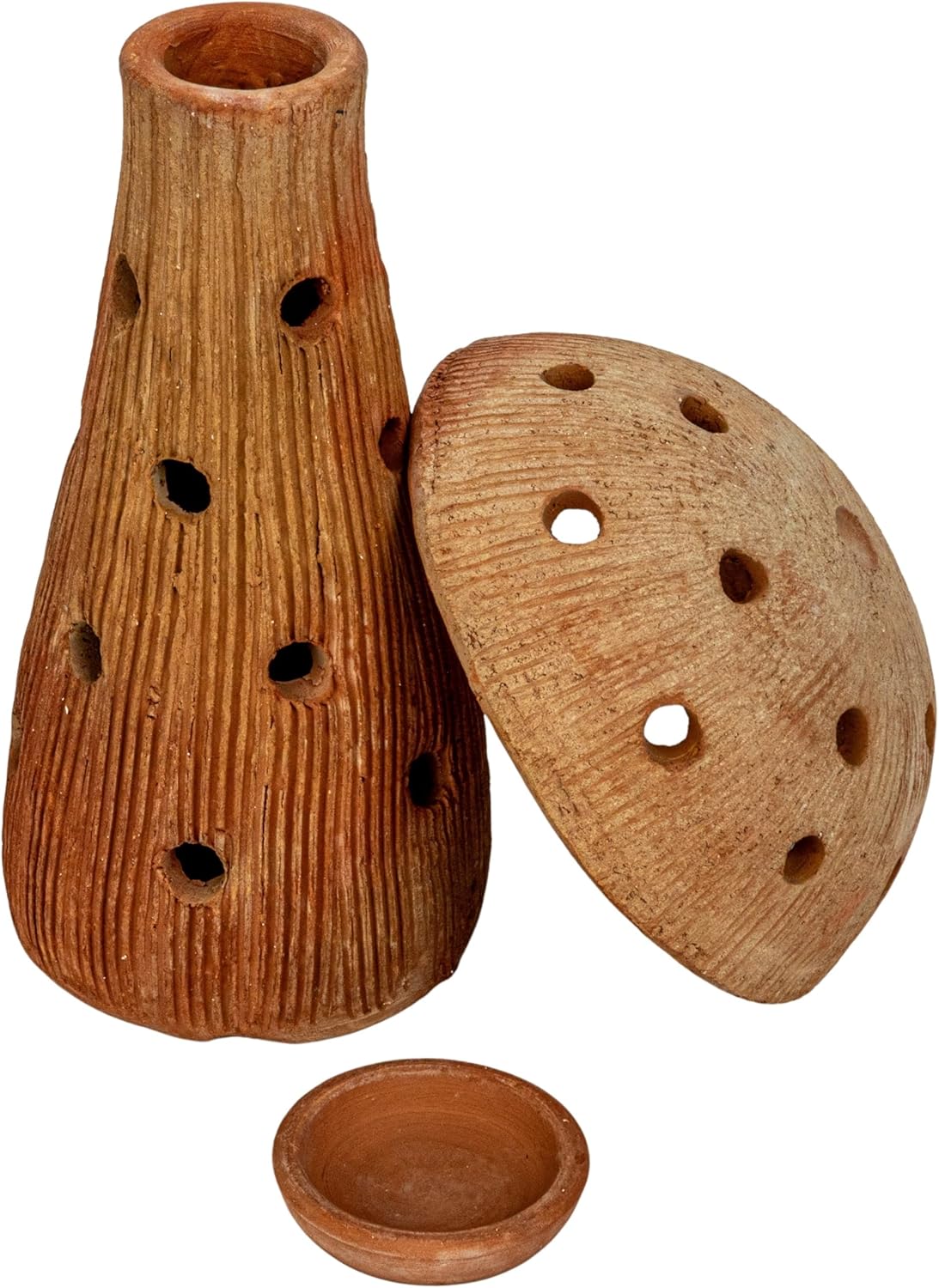 Creative Co-Op Handmade Vintage Reproduction Terra-Cotta Mushroom Shaped Candle Holder with Cut-Outs, Natural
