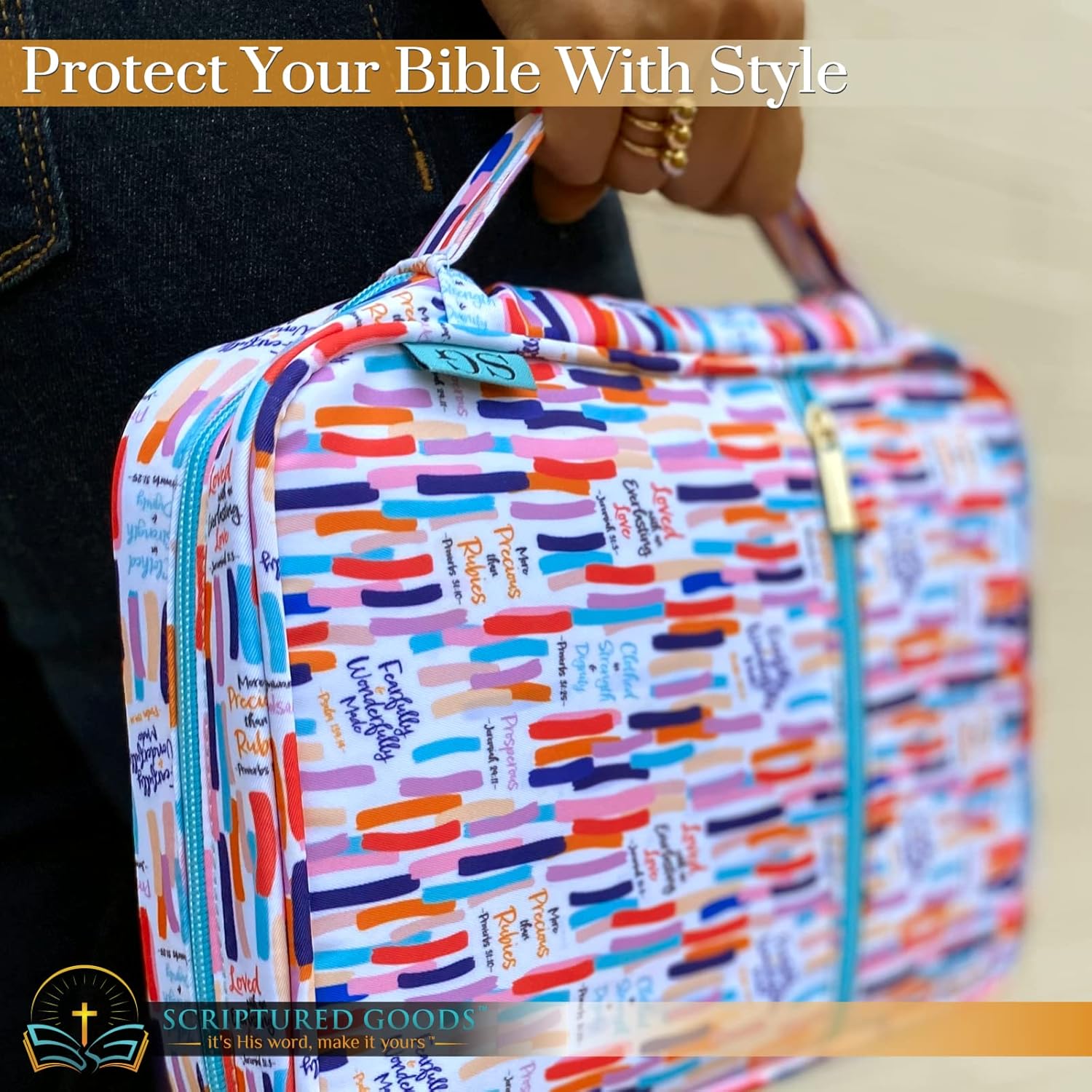 Bible Cover – Beautiful Bible Case with Inspiring Bible Verses for Women and Girls– Covers & Protects Your Prayer and Study Items - Keep His Word Close in This Unique Stylish Bag - Image 4