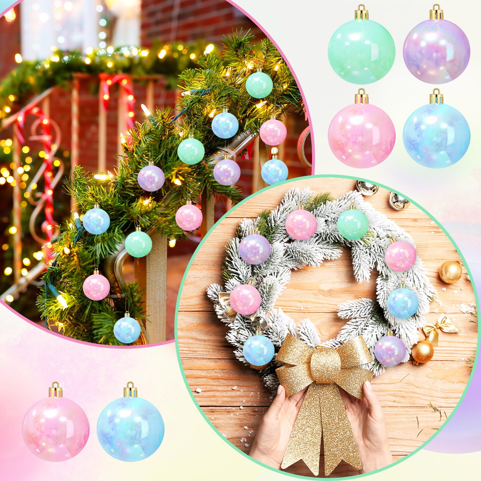 Civaner 24 bolas de árbol de Navidad pastel, adornos de bolas de Navidad, bolas de Navidad inastillables, adornos colgantes para árbol de Navidad, adornos colgantes para árbol de Navidad, decoración