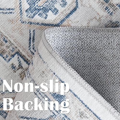 Miniatura 5 de jinchan Alfombra lavable de pelo bajo de 5 x 7 pies, resistente a las manchas, vintage, alfombra de medallón floral, ultrafina, antideslizante, con