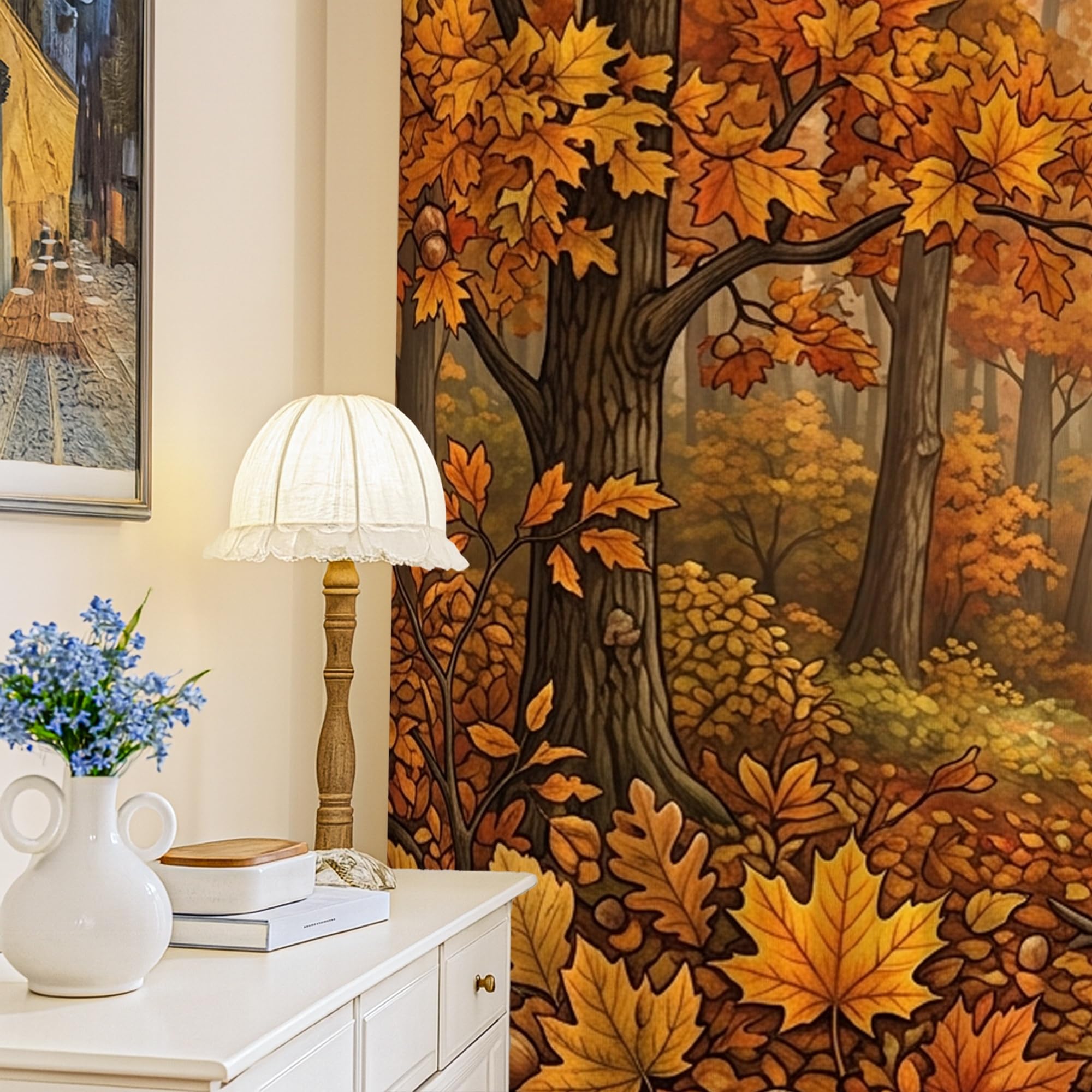 Rideaux occultants lavables à motif arbres d'automne orange 132x213 cm