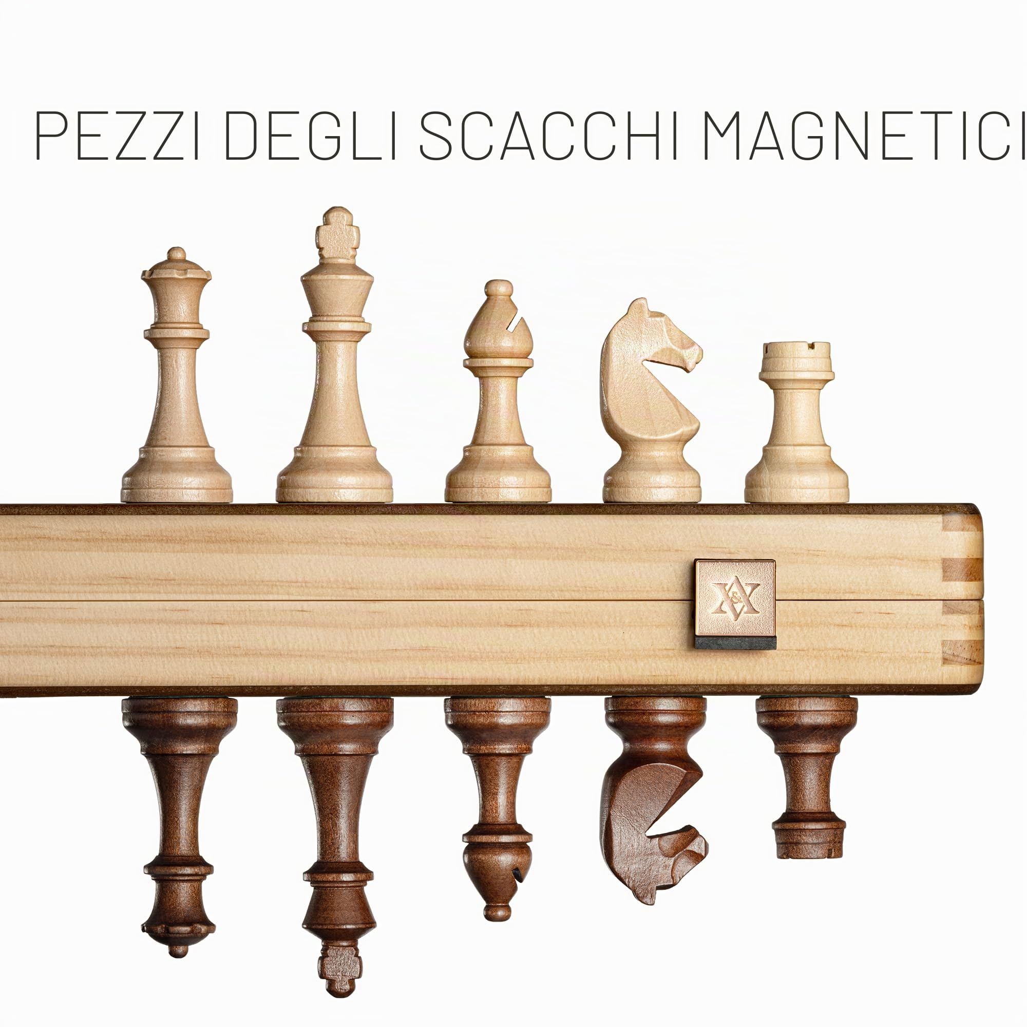 A&A Magnetisches Holzschachspiel, 38,1 cm, Klappbrett, 7,6 cm, Königshöhe Deutscher Ritter Staunton-Schachfiguren / Walnuss & Ahornholz / 2 extra Dame / Brettspiele