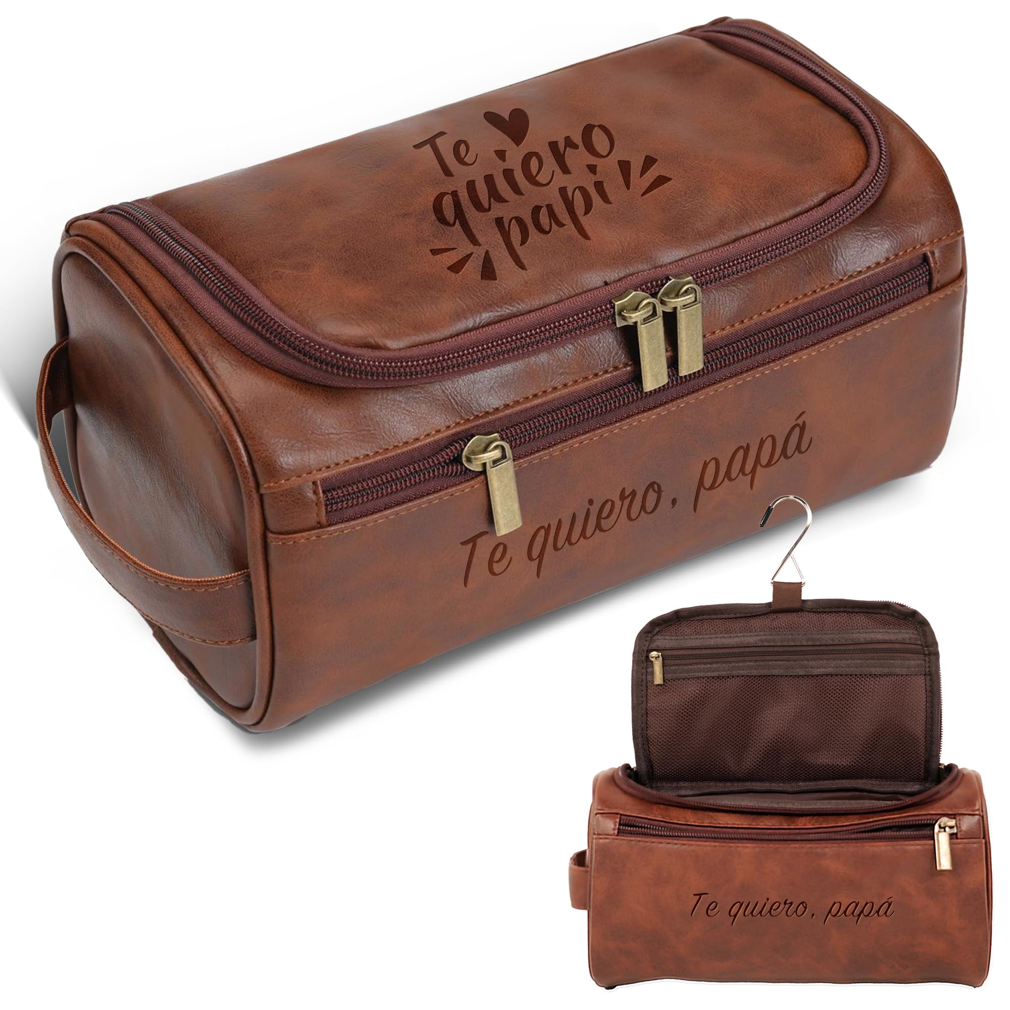 Easycosy Regalos Dia del Padre, Neceser Hombre en Piel Personalizado - Bolsa de Aseo Compacto para Viaje, Regalo para Papá, Amantes y Amigos