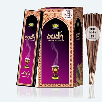 Cycle Oudh Incense Sticks Premium Agarwood Incense for Daily Prayer & Deep Relaxation - 15 Agarbathi/Pack, 12 Packs/Box 9 Inch - 180 Oud Masala Incense Sticks | 50 Minutes Burning Time