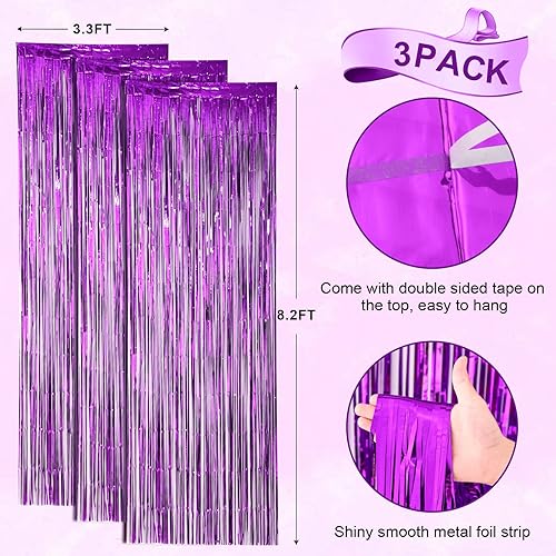 Miniatura 240 de Cortinas de fondo de flecos de papel de aluminio para fiestas, 3 piezas, 39.6 x 98.4 pulgadas, azul retro 48 Retro Azul,03 Rosa,04 Rosa