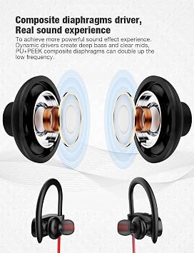 OTIUM LFS Bluetooth Headphones, Wireless Earbuds IPX7 Waterproof Sports Earphones with Mic HD Stereo Sweatproof in-Ear Earbuds Gym Running Workout 15 Hour Battery Sound Isolation Headsets
