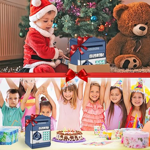 Miniatura 7 de Adevena Alcancía electrónica, mini cajero automático con contraseña, banco de dinero en efectivo, caja de ahorro para niños, caja de banco segura de