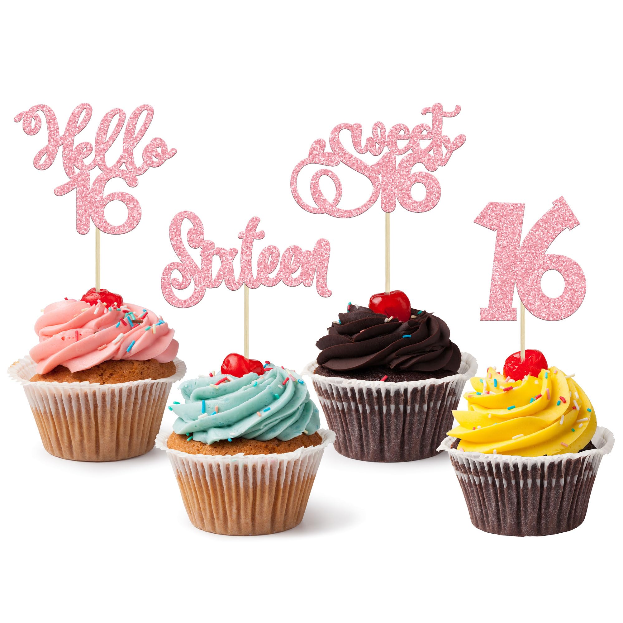 Amazon.com: 24Pcs 16th Birthday Cupcake Toppers Glitter Hello 16 Sweet ...