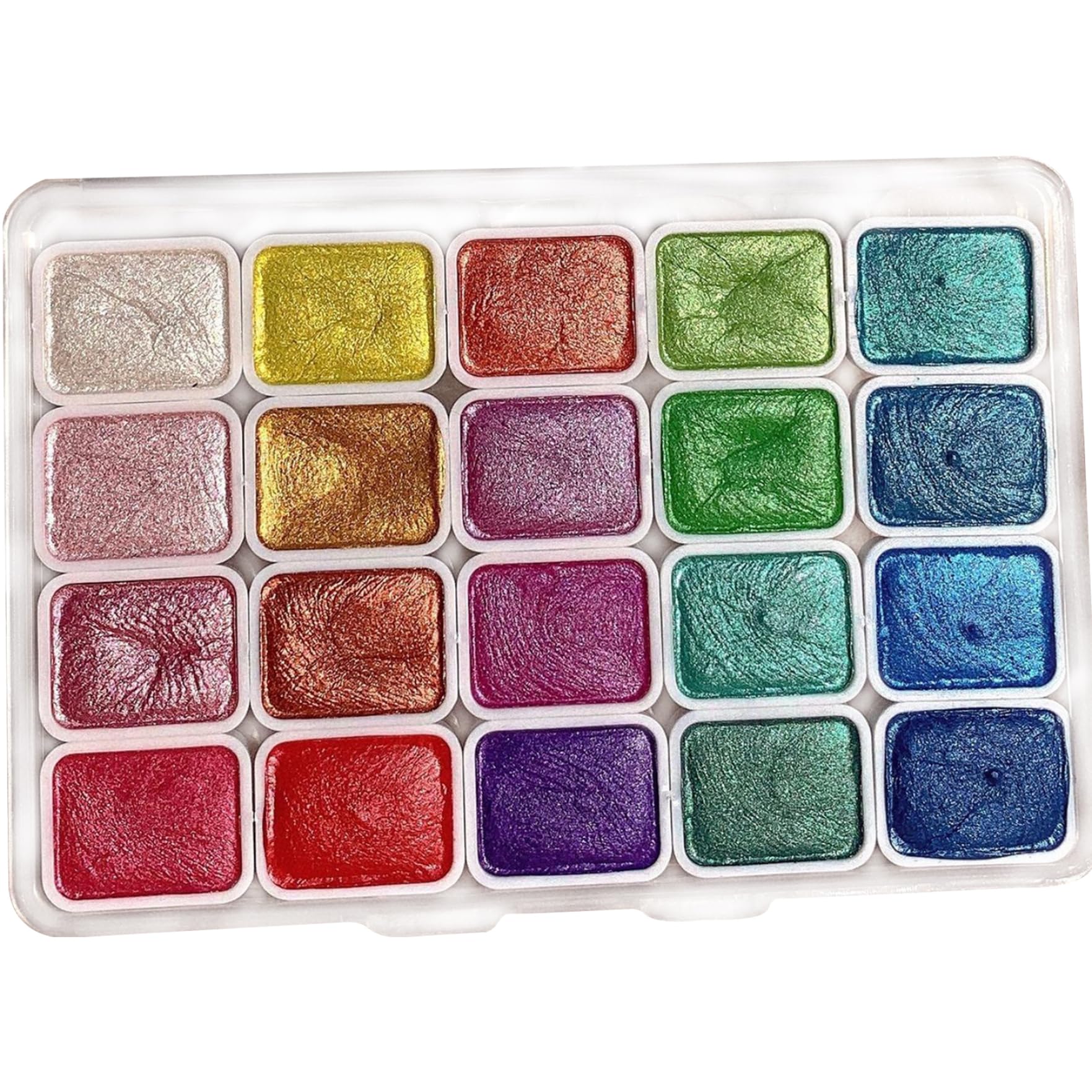 Pinturas de acuarela metálicas, pintura de acuarela con brillo,20 colores, pintura de acuarela brillante, paleta de acuarela de tamaño de viaje para aficionados, pintura de acuarela nacarada