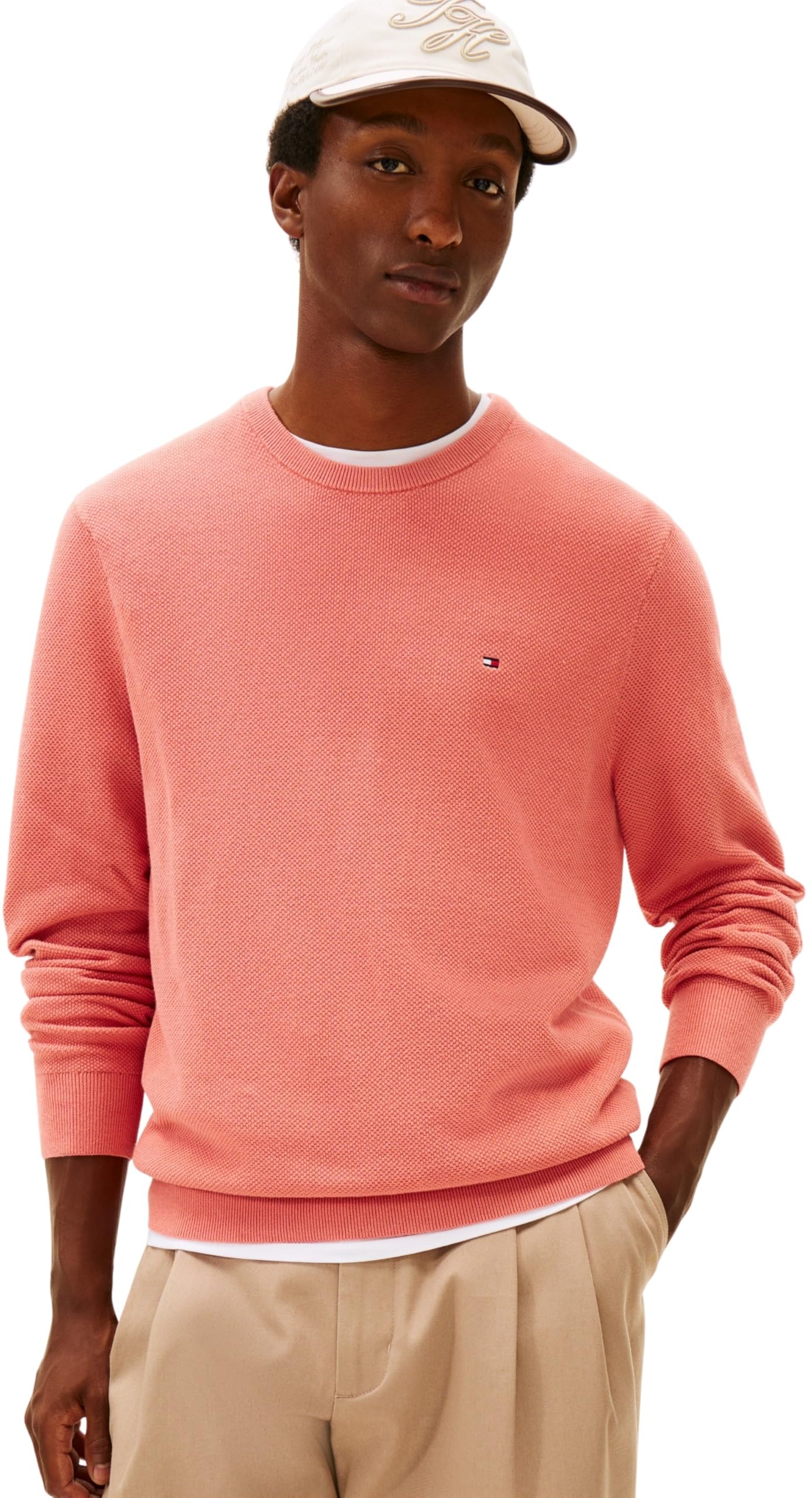 Tommy Hilfiger Men Essential Structure Crew Neck MW0MW36347 Pullover Sweater, Pink, L