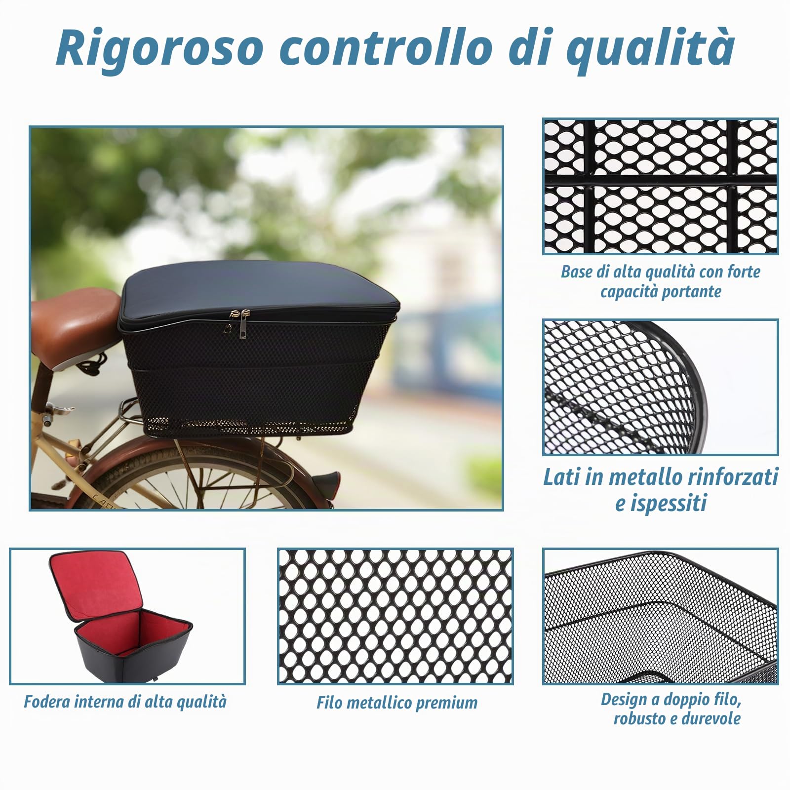 Cestino Bicicletta Posteriore 20L (40x30x20cm), Cestino Bici Grande in Metallo per Gepäckträger, Cestino Posteriore Bici con Grande Capacità 20kg, per Shopping e Trasporto