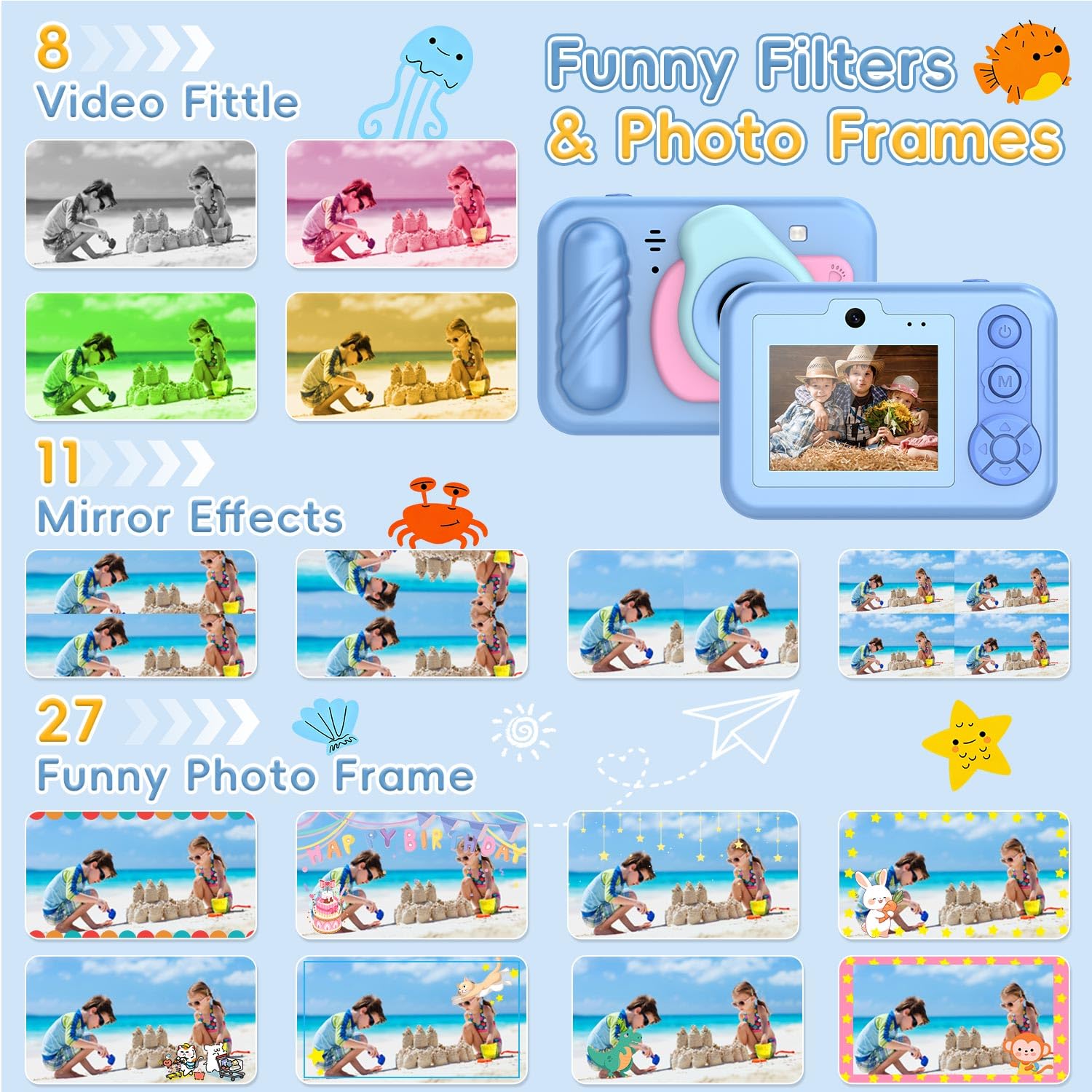 Caméra sous-marine étanche pour enfants, appareil photo numérique HD pour tout-petits avec enregistrement vidéo 1080p, cadeau d'anniversaire idéal pour garçons et filles de 3 à 12 ans avec carte de 32