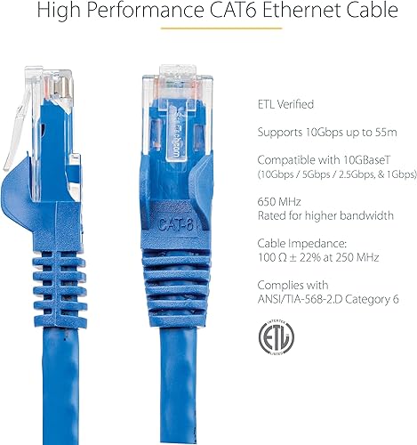 Miniatura 2 de StarTech.com Cable Ethernet CAT6 de 6 pies  Cable Ethernet CAT 6 Gigabit azul -650 MHz 100 W PoE RJ45 UTP NetworkPatch Cord Snagless wStrain Relief