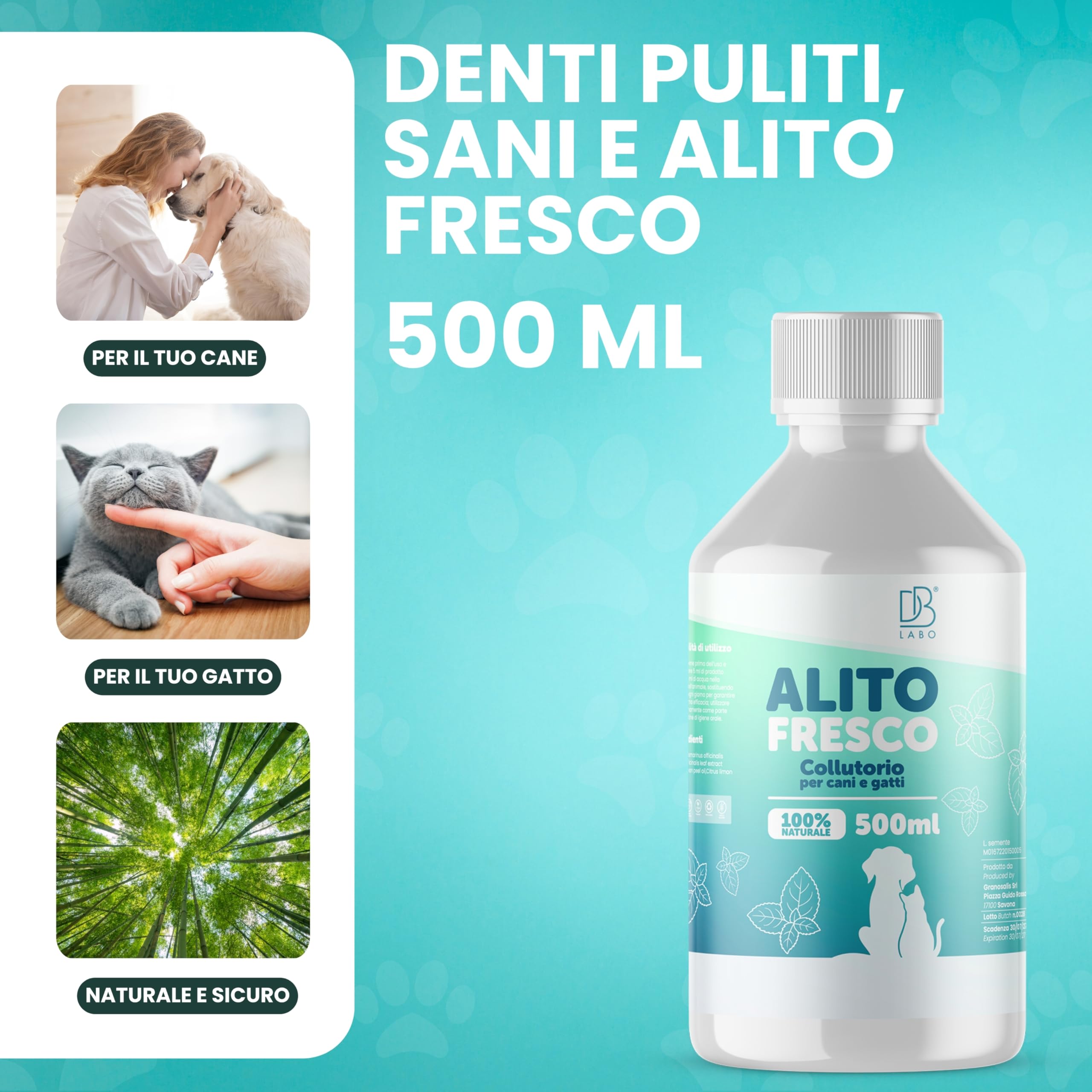 DB Labo Colluttorio per cani 500ml Anti Tartaro Additivo Acqua Igiene Orale