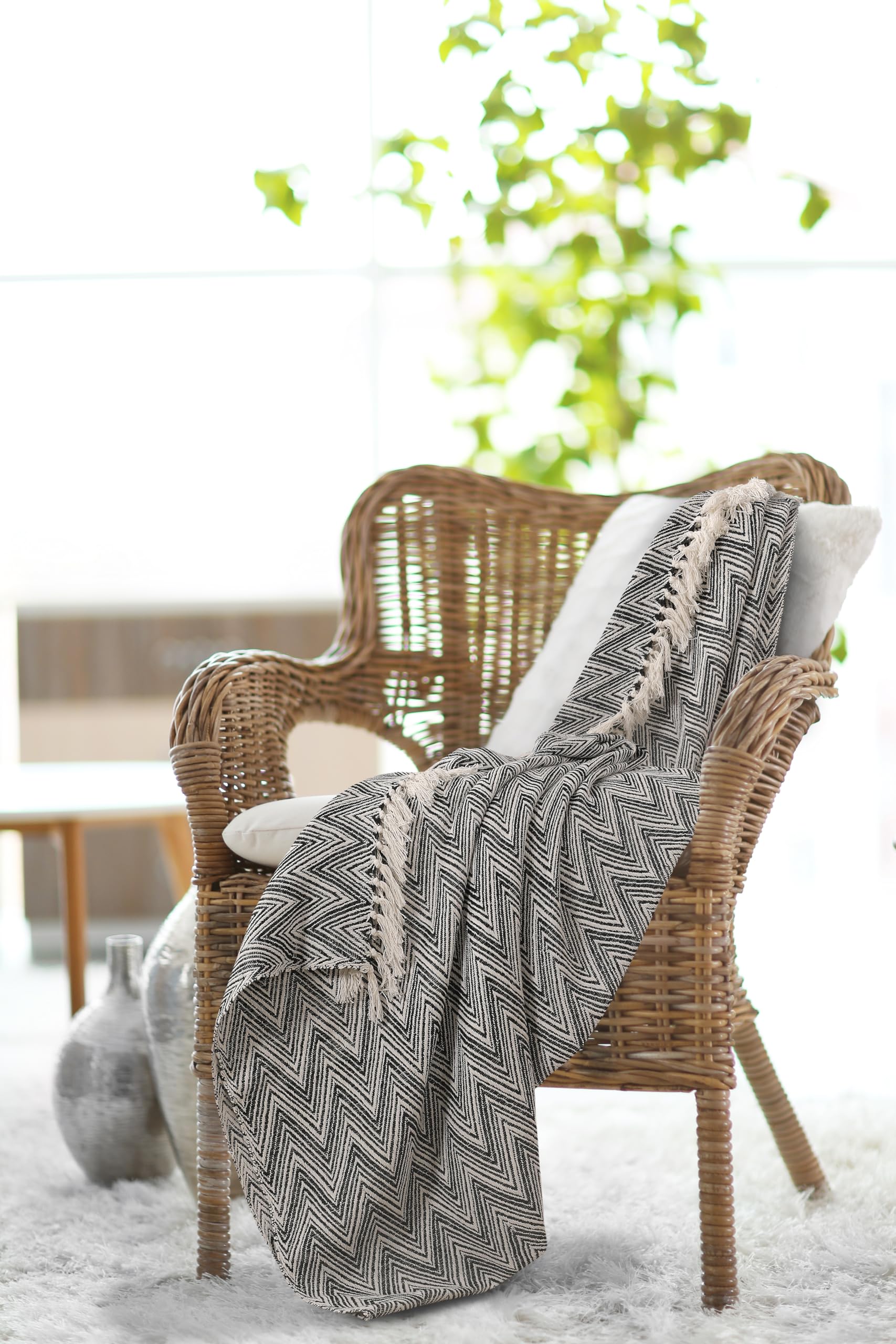 Sashaa World Beige Cotton Throw - Cozy Comfort -11