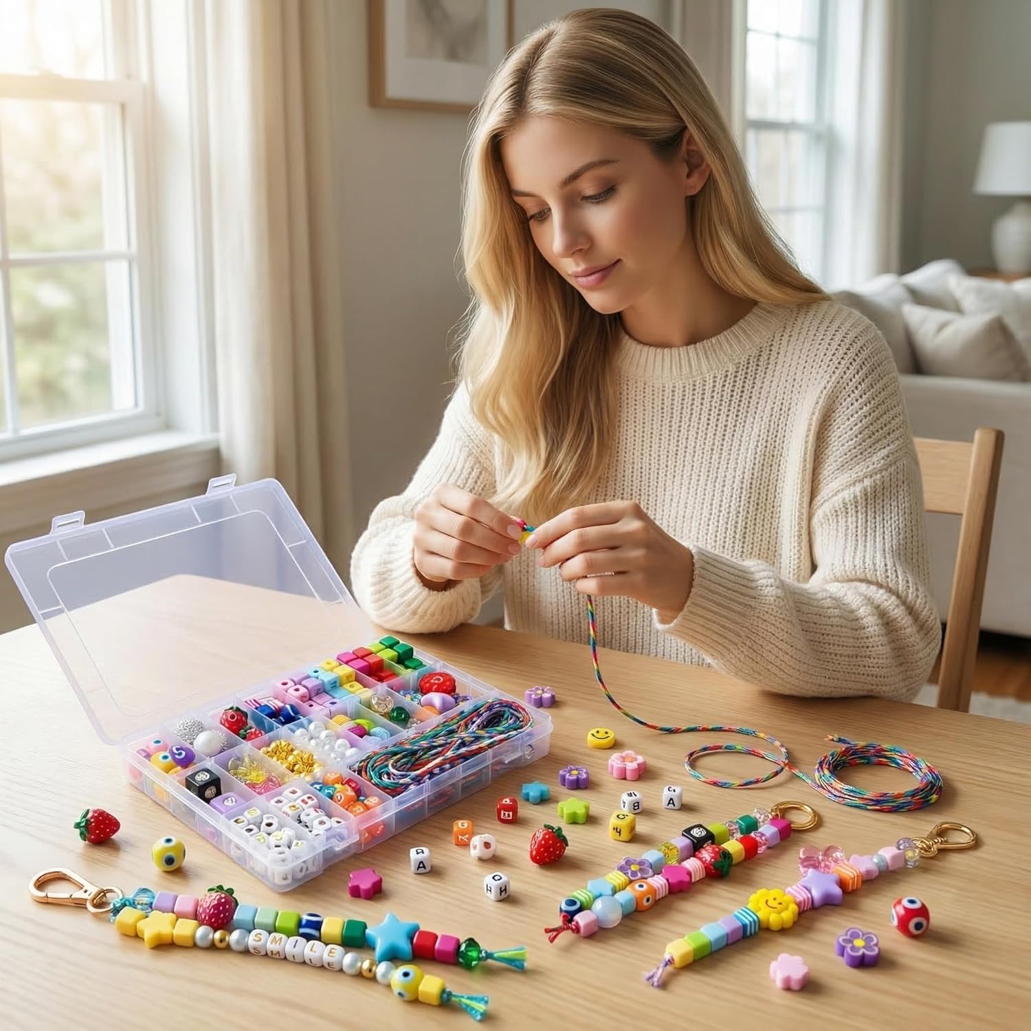 Keychain Making Kit 300PCS Complete Set for Adults Beginners DIY Bead with Resin & Acrylic Charms Bag Charm Kit Birthday Party Favors Gift