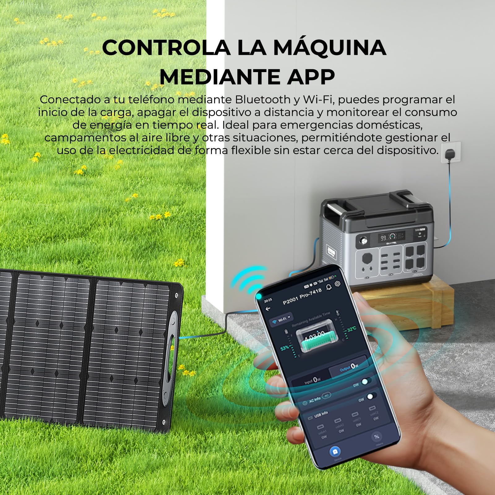 OUKITEL P2001PRO Estación de Energía Portátil 3200W(Máxima 6400W) con Panel Solar 200W, Generador Solar con Batería LiFePO4 2048Wh, con Funda Protectora, Carga Rápida del 100% en 1 Hora