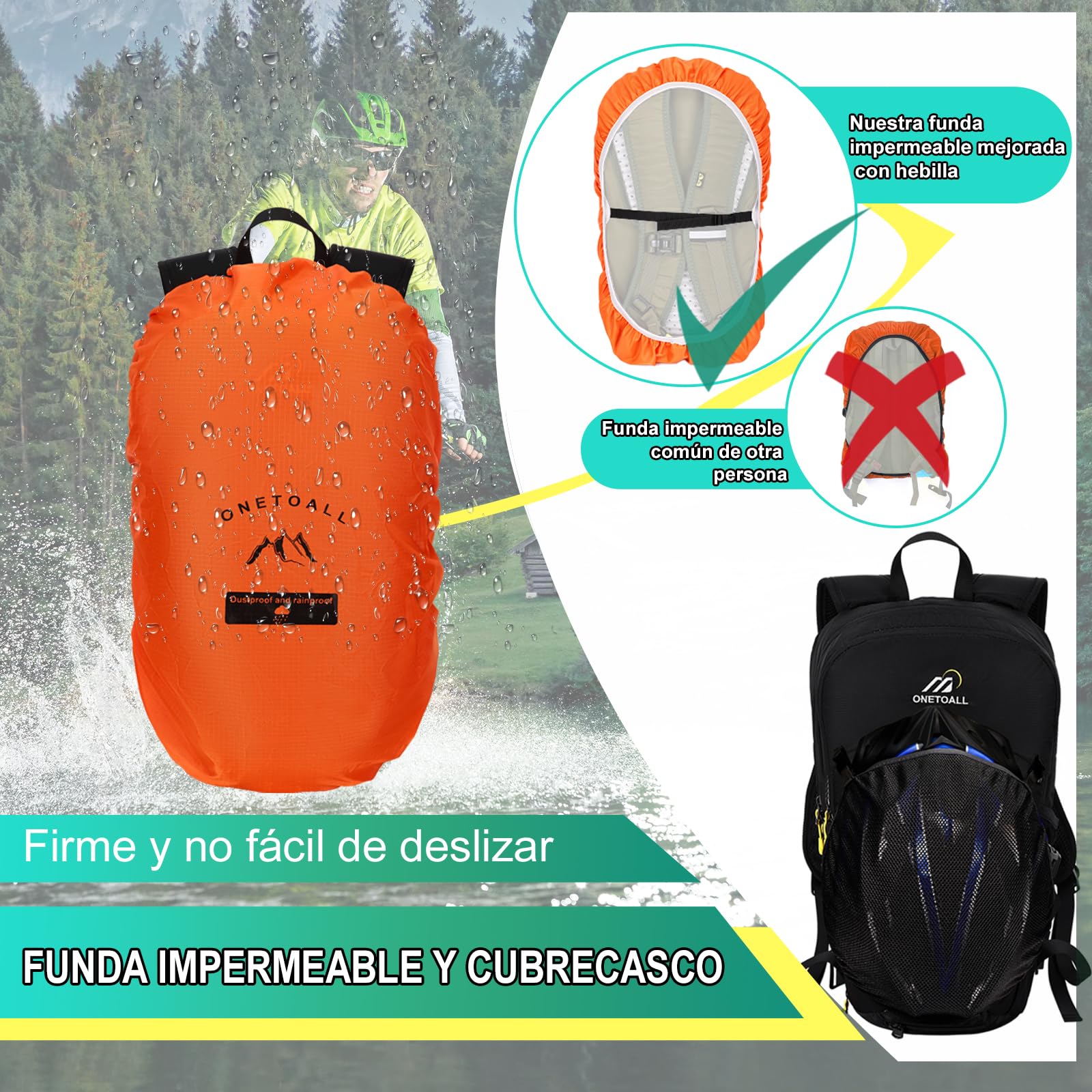 Mochila de Ciclismo 15L / 20L con Funda Impermeable, Mochila Hidratación Mtb para Hombre y Mujer, Mochila Senderismo Pequeña y Antirrobo para Moto, Esquí, Bicicleta, Montaña y Running