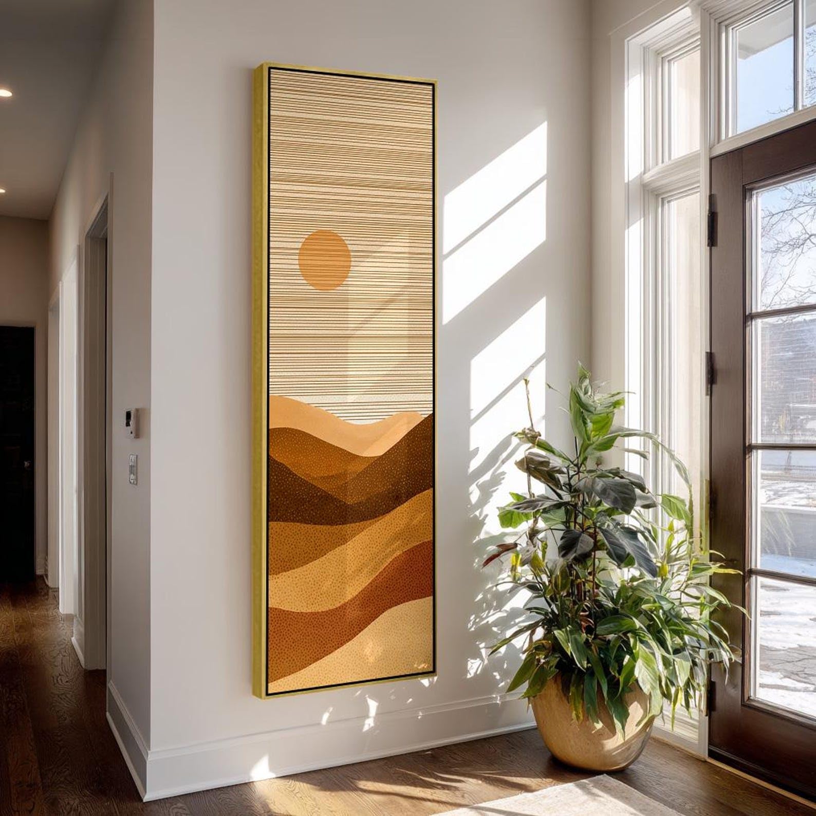 XINBAO Japandi Wabi Sabi Canvas Wall Art, Beige Minimalist Wavy Line Painting, Zen Nature Decor，Horizontal Painting.Decor Canvas(30x90cm/Frameless)