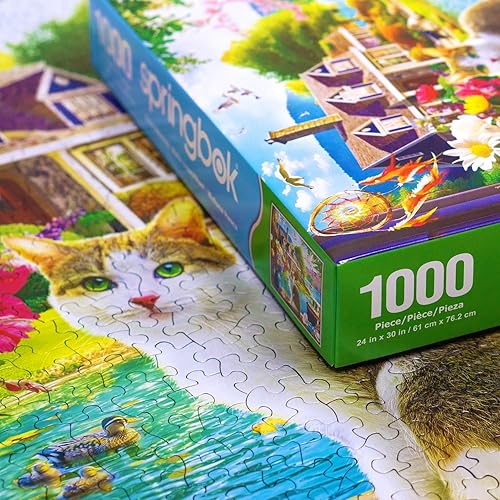 Miniatura 4 de Springbok Crisp Morning - Rompecabezas de 1000 piezas para adultos y familias, cuenta con un gato disfrutando de una vista junto al lago, tamaño