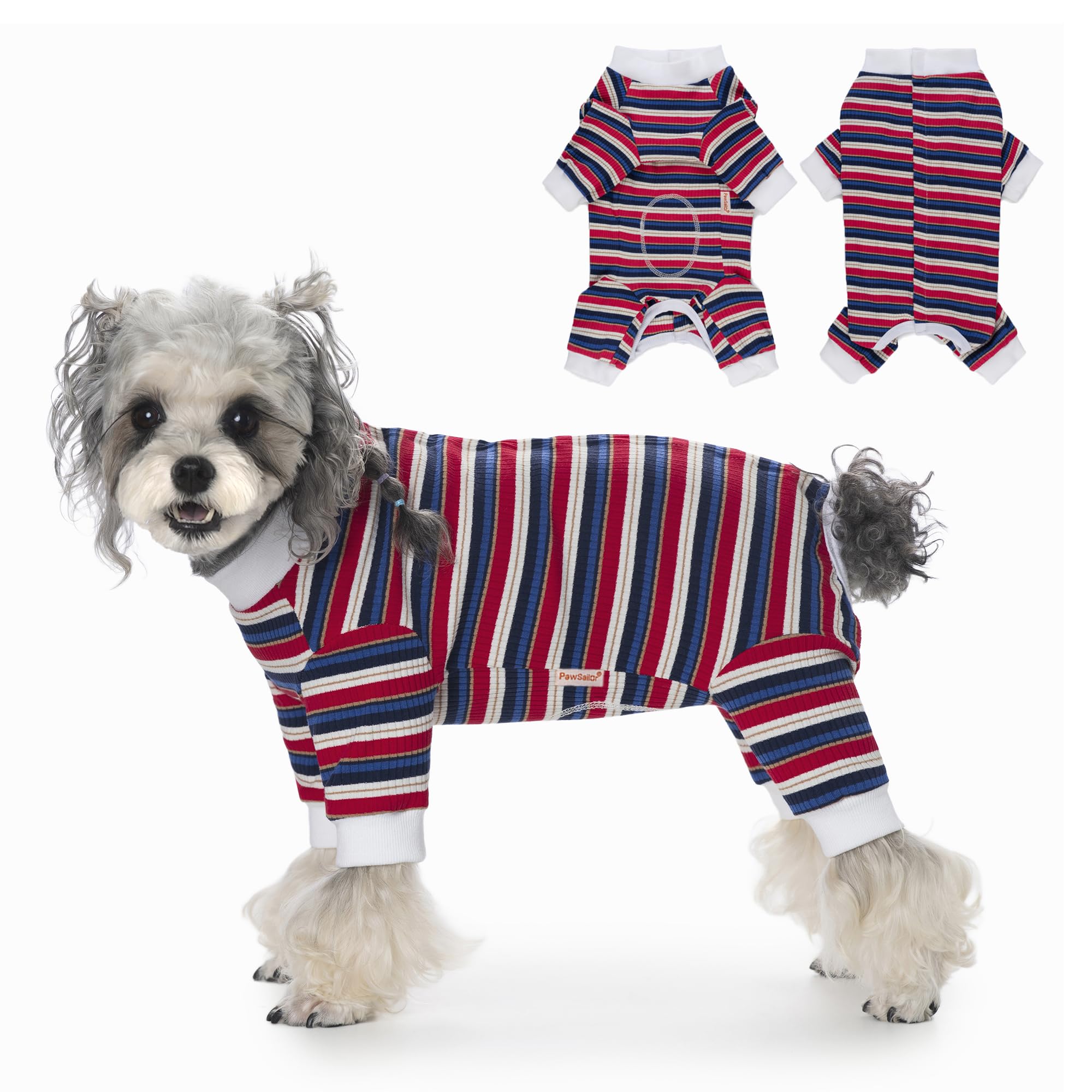 PawSailor Dog Surgery Recovery Suit Long Sleeve Full Body Dog Onesie Puppy Bodysuit Post Surgical Suit Female Male Pet Medical Shirt, Wound Protection Cone Alternative Pet Pajama, Blue-Red M