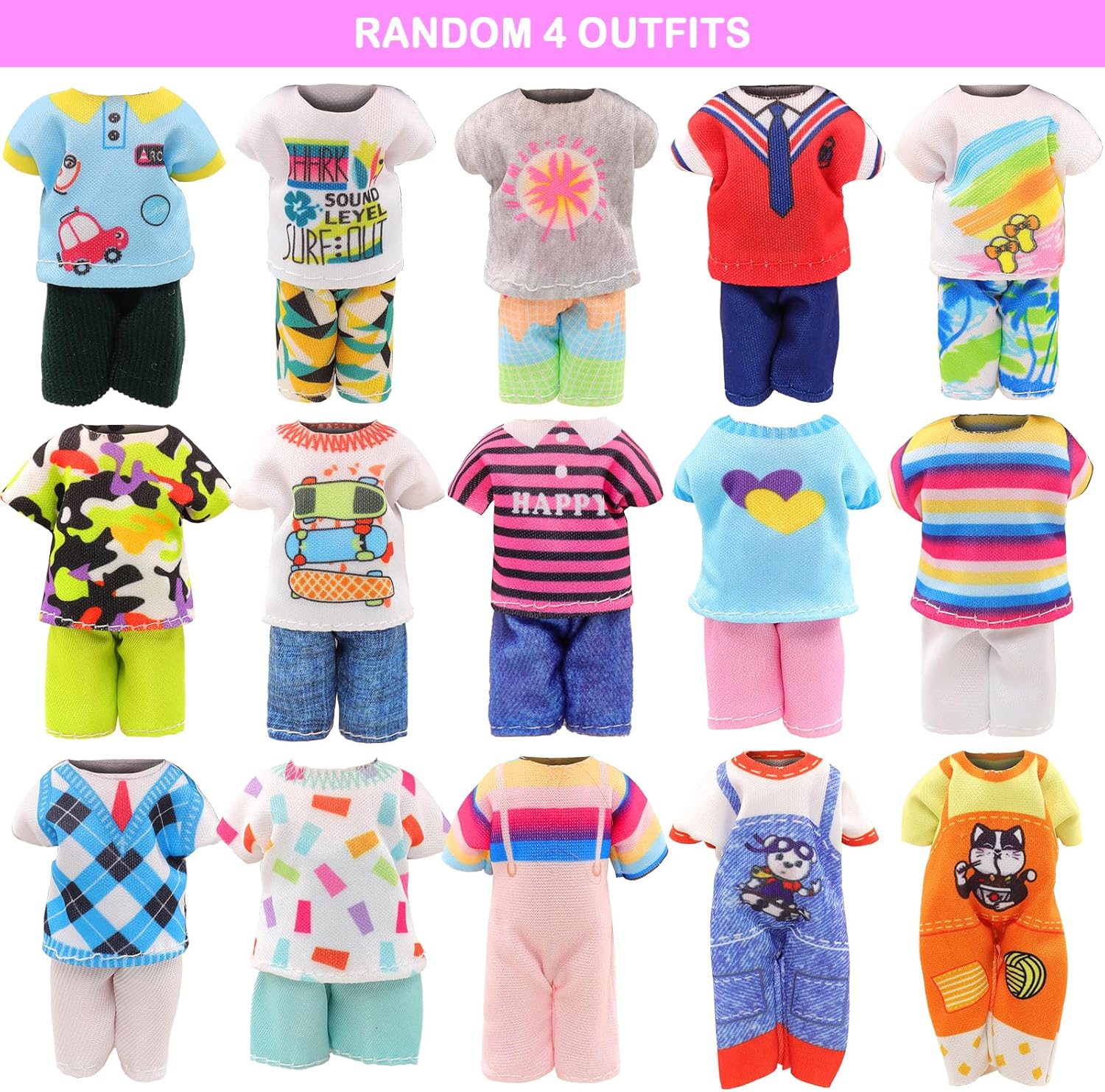 26 PCS for Mini 6 Inch Doll Clothes and Accessories Include 4 Tops, 4 Pants, 4 Dresses, 2 Shoes, Pink Sunglasses 1 Skate and 14 Life Accessories for 5.3 Inch - 6 Inch Dolls