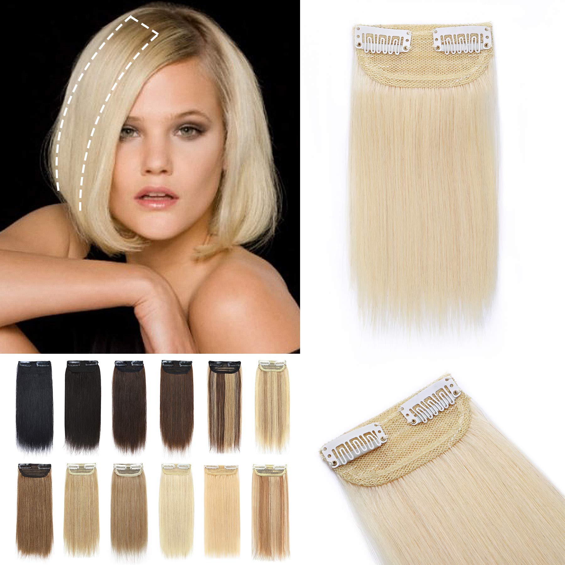 S-noilite One Piece Clip in Human Hair Extensions 2 Clips Platinum Blonde Clip in Hairpieces Thick Short Remy Hair 6Inch 10g Brazilian Hair For Women with Thinning Hair Add Hair Volume