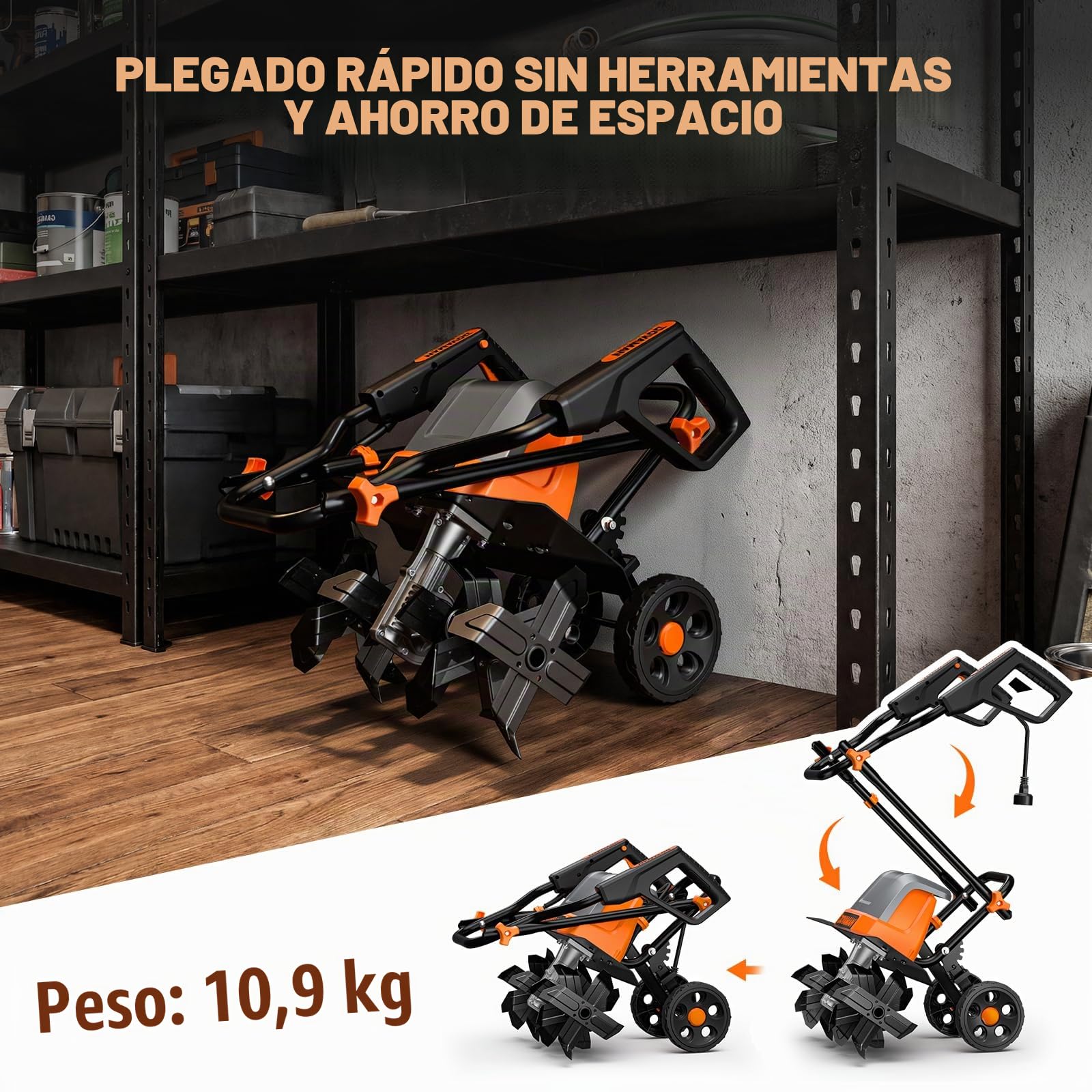 DOVAMAN Motoazada Eléctrica 1800W, 46 cm de Ancho y 20 cm de Profundidad, 380 RPM, 6 Cuchillas de Acero, Ruedas Ajustables 4 Posiciones, Mango Plegable-T03
