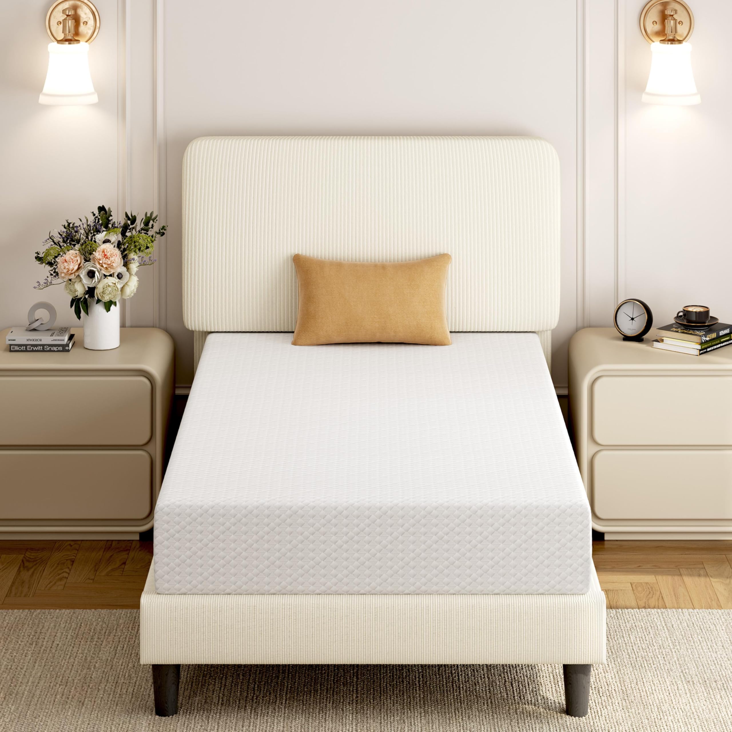 Yaheetech Twin Size Mattress 8 Inch- 3 Foam Layer Cooling Gel Memory Foam Mattresses, Green Tea for Fresher Sleep, Medium Firm, CertiPUR-US Certified,Twin Mattress in a Box