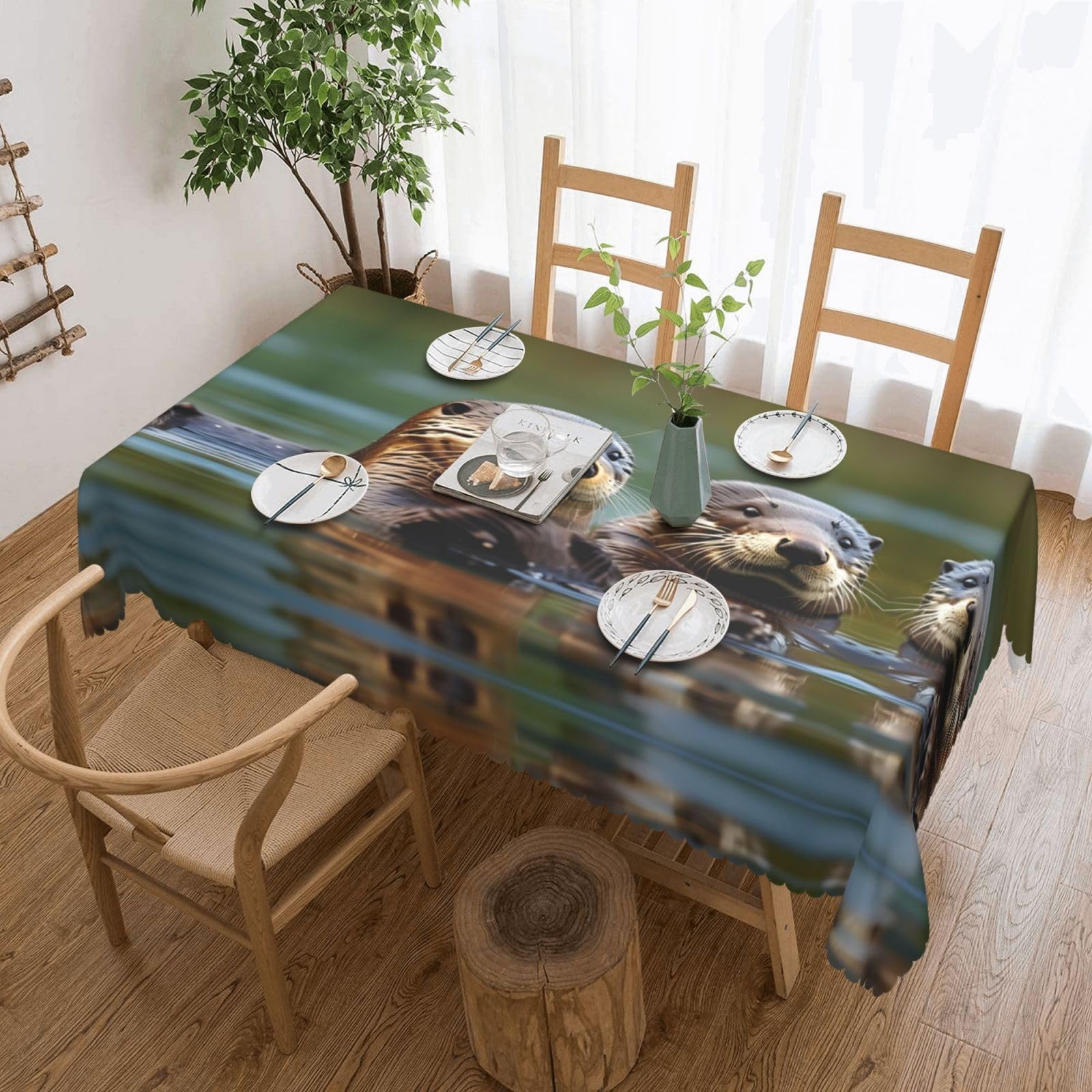 HLBSDM Otters Print Rectangle Washable Tablecloth Decorative Table Cover for Dining Table Buffet Parties
