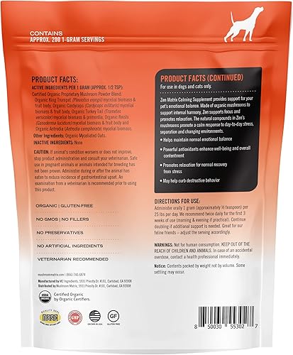 Miniatura 8 de Suplemento en polvo de hongos orgánicos caninos para perros, zen, apoyo calmante, 3.53oz (el embalaje puede variar)