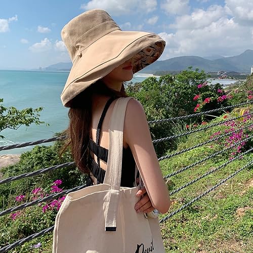 Miniatura 5 de HUAMULAN Sombrero de sol de verano para mujer, ala ancha, borde con alambre, floral, playa, cubo, sombreros reversibles, plegables, protección UV,