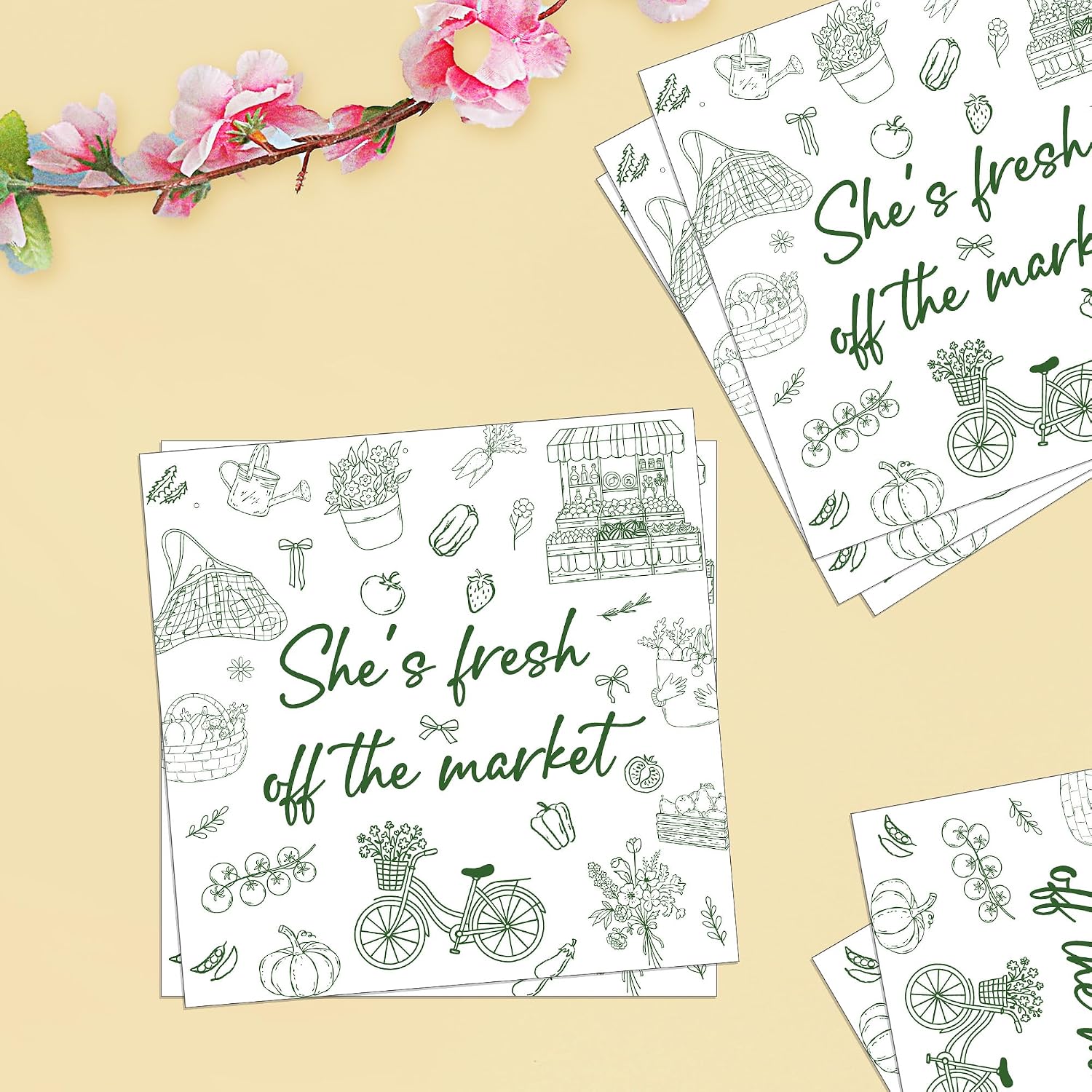 50Pcs She's Fresh off The Market Bridal Shower Napkins, Disposable Wildflower Fruits Vegetables Paper Napkins for Farmers Market Engagement Wedding Bachelorette Party Decorations